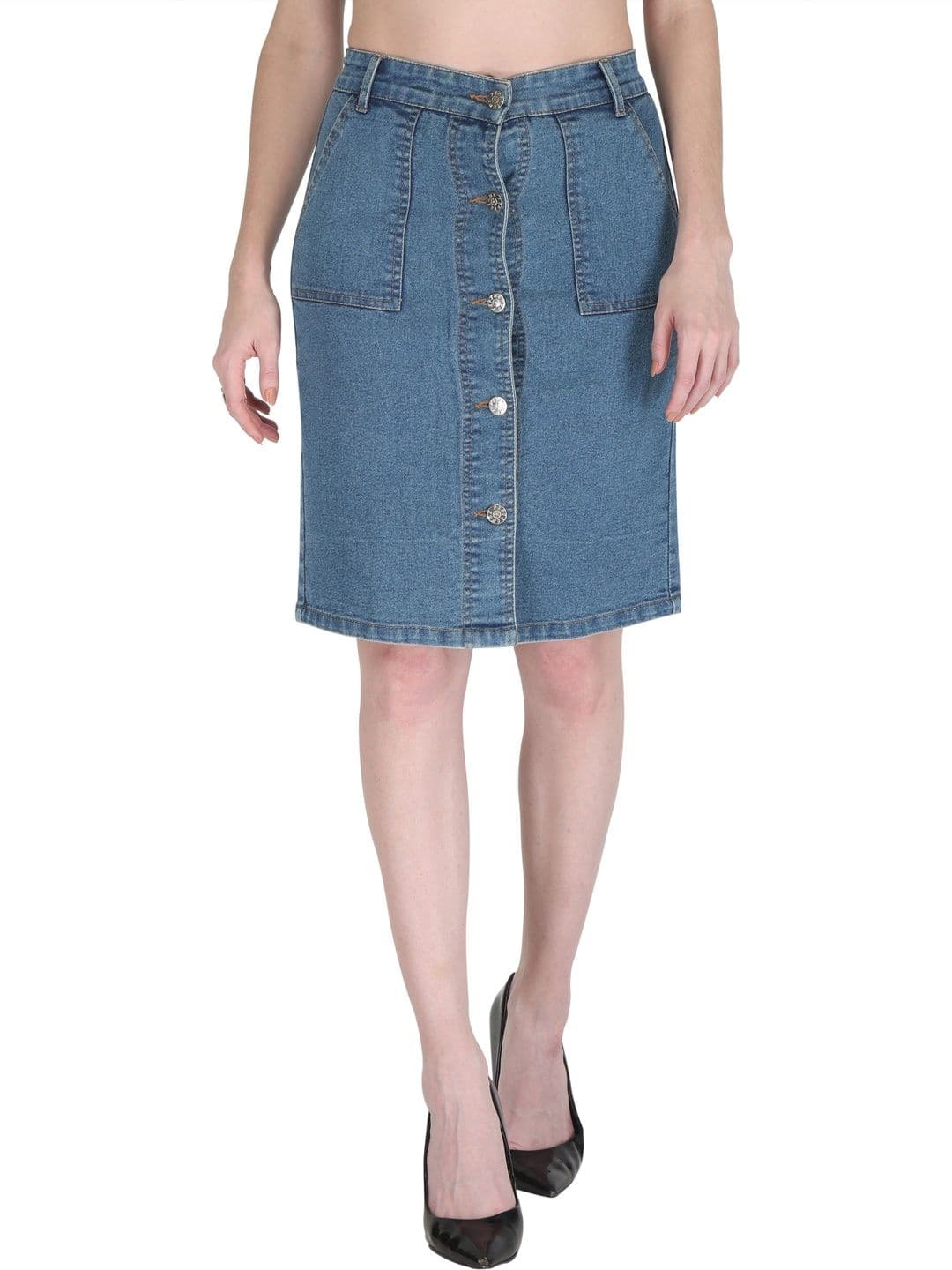 Peptrends Women Denim Knee Length A-Line Skirt - view 1