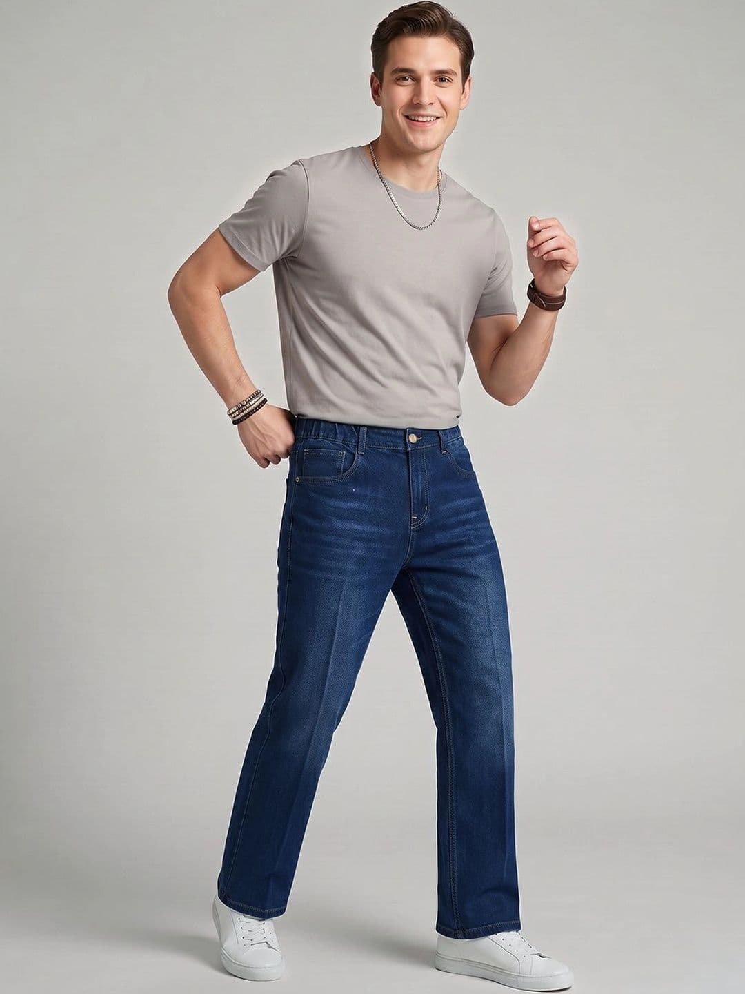 dolsia Men Straight Fit Mid-Rise Light Fade Stretchable Jeans thumbnail 3