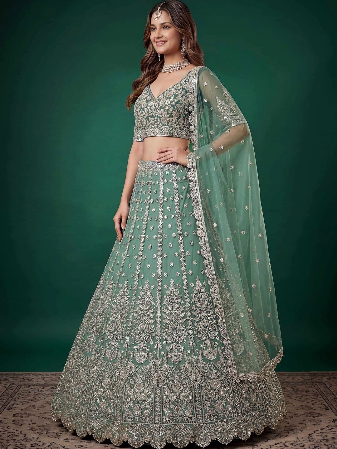 FABPIXEL Embellished Sequinned Semi-Stitched Lehenga & Unstitched Blouse With Dupatta thumbnail 3