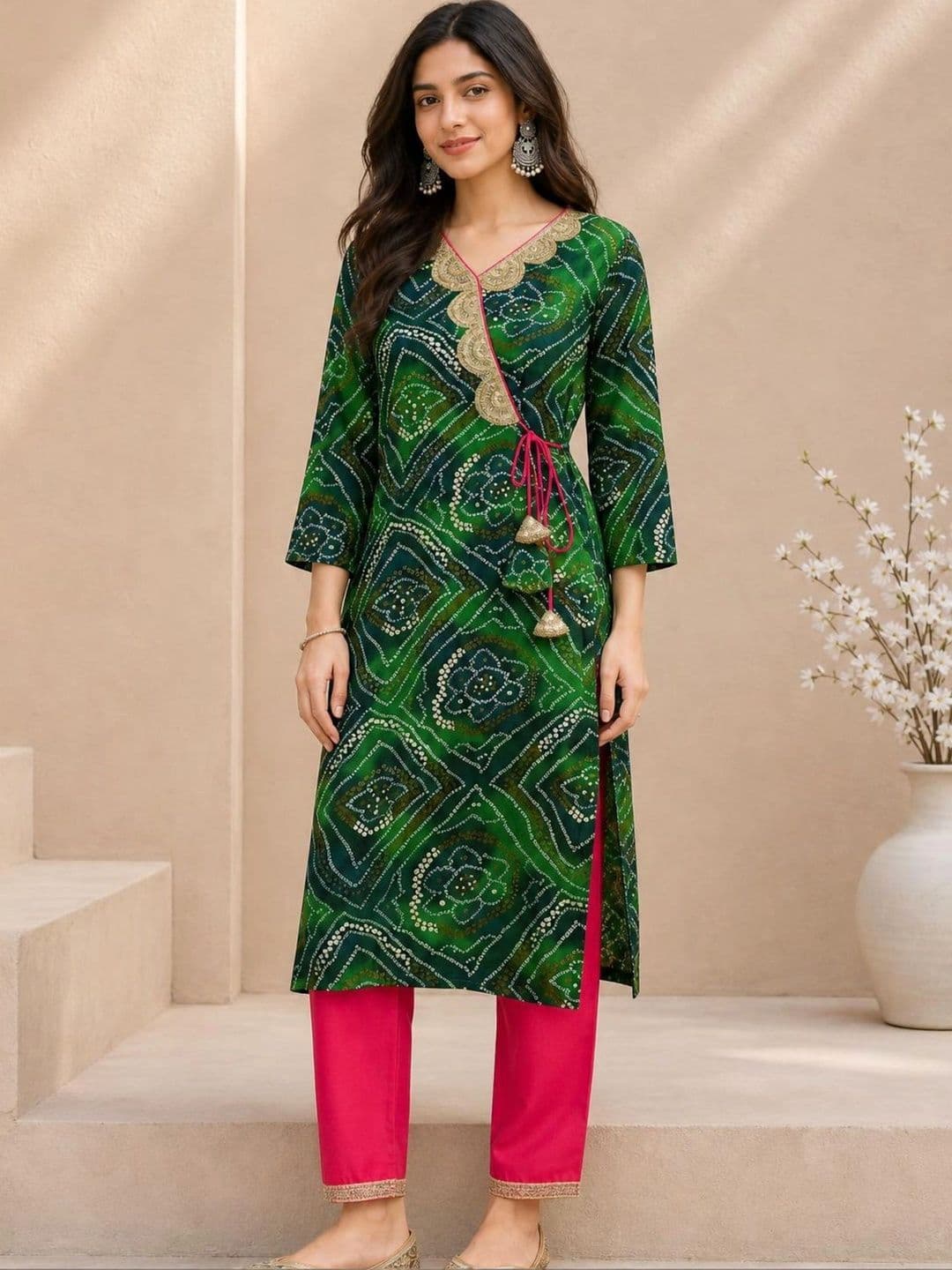 KALINI Women Bandhani Printed Gotta Patti Kurta thumbnail 6
