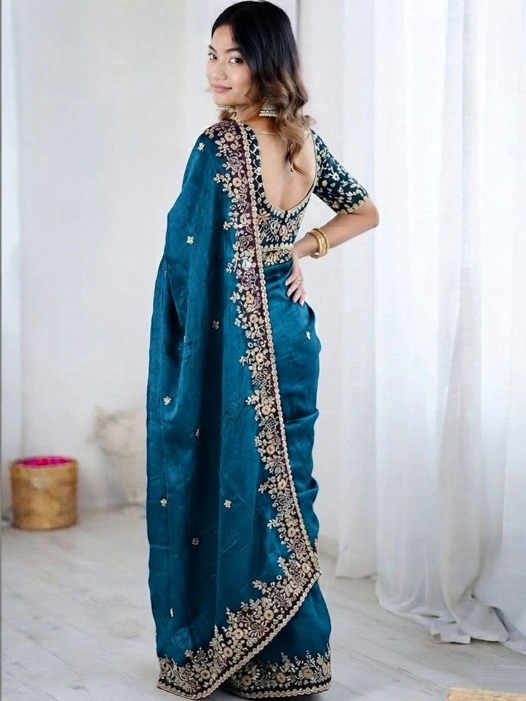 SZN Embellished Embroidered Art Silk Heavy Work Saree thumbnail 5