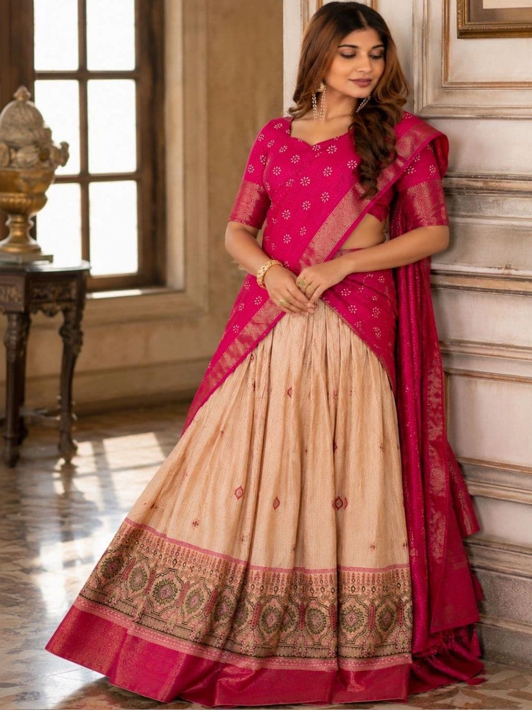 House of Pataudi Semi-Stitched Lehenga & Unstitched Blouse With Dupatta thumbnail 3
