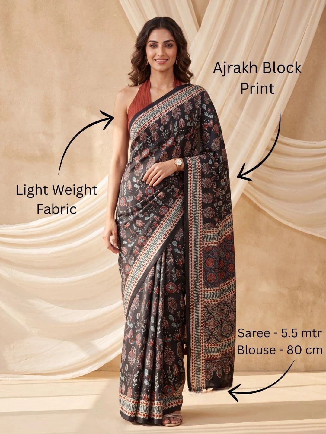 PARVATI FABRICS LIMITED Silk Blend Block Print Saree thumbnail 2