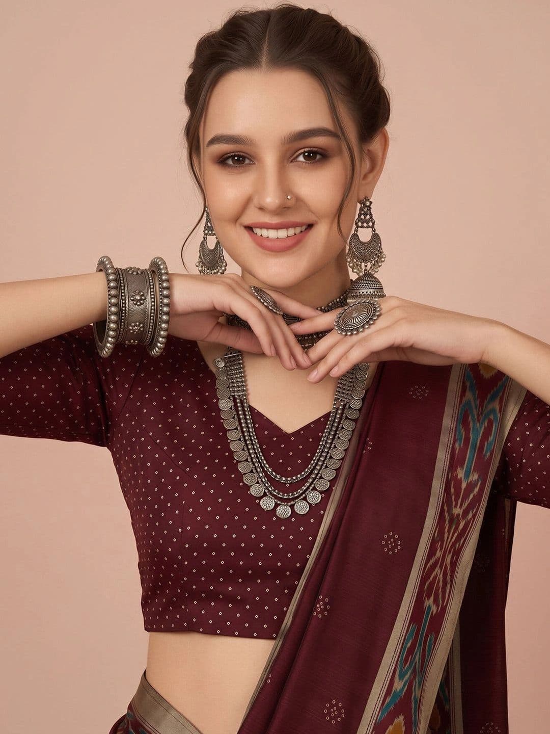 Anouk Ethnic Motifs Silk Blend Designer Ikat Saree thumbnail 2