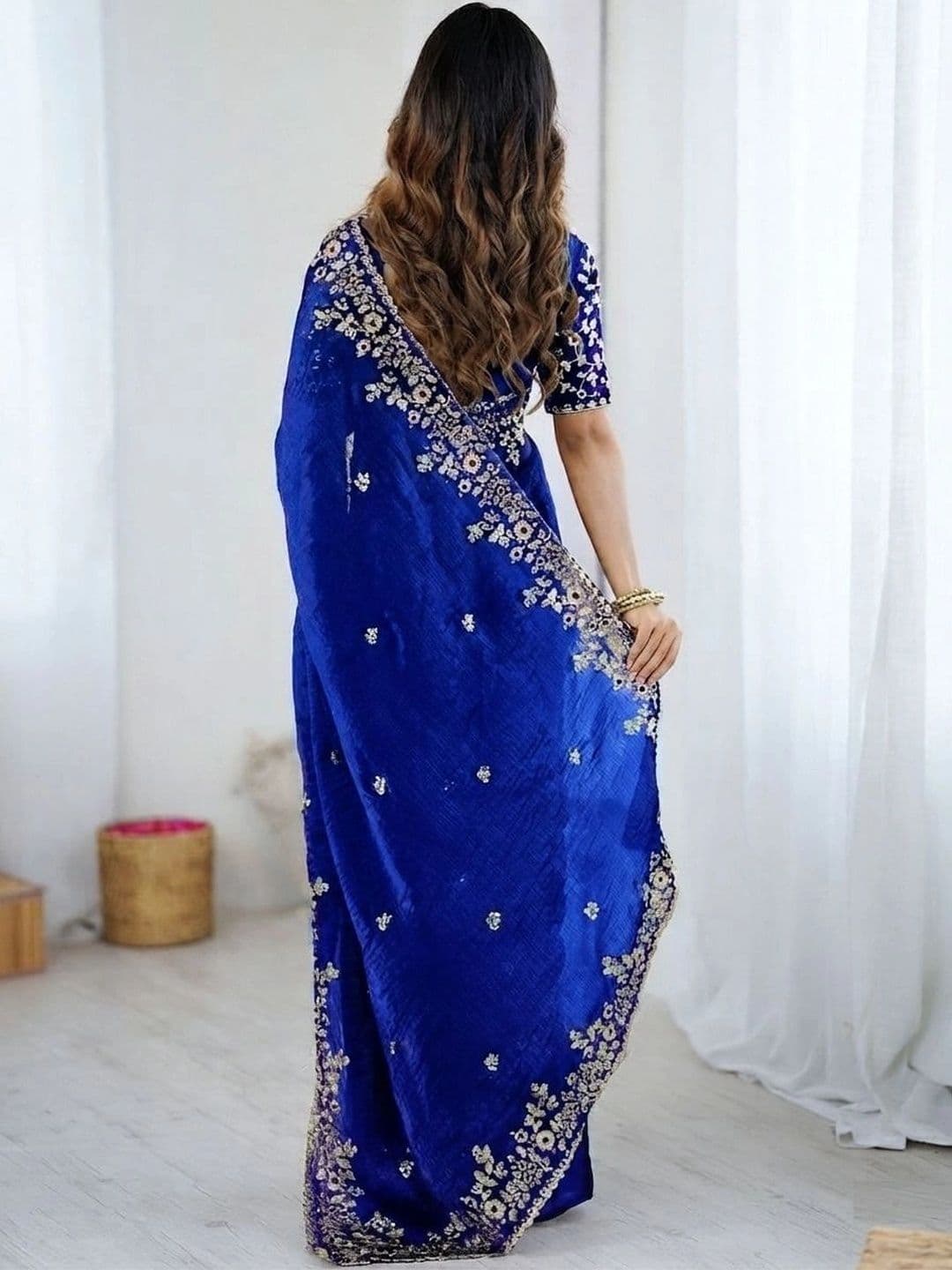 CLEMIRA Embellished Embroidered Art Silk Heavy Work Saree thumbnail 3