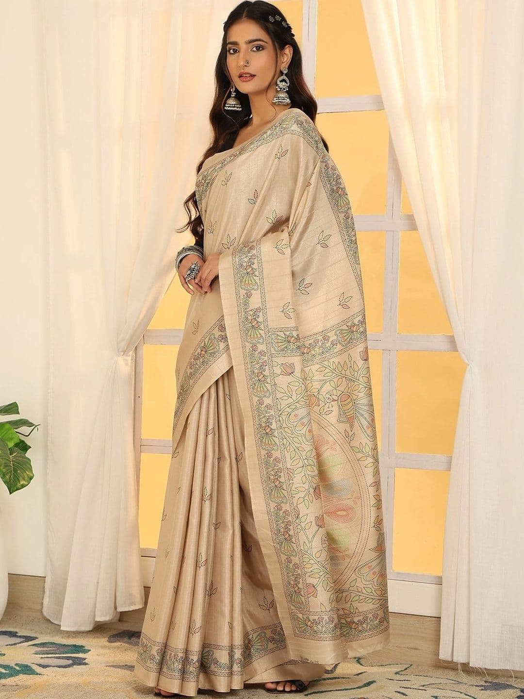 Garden Vareli Ethnic Motifs Embroidered Pure Linen Saree thumbnail 5