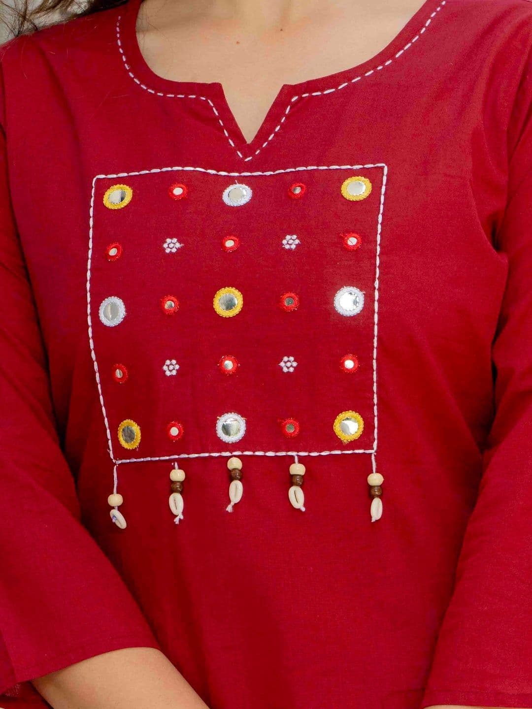 JAIPUR SARAI Yoke Design Mirror Work Pure Cotton Kurta with Trousers & Dupatta thumbnail 3