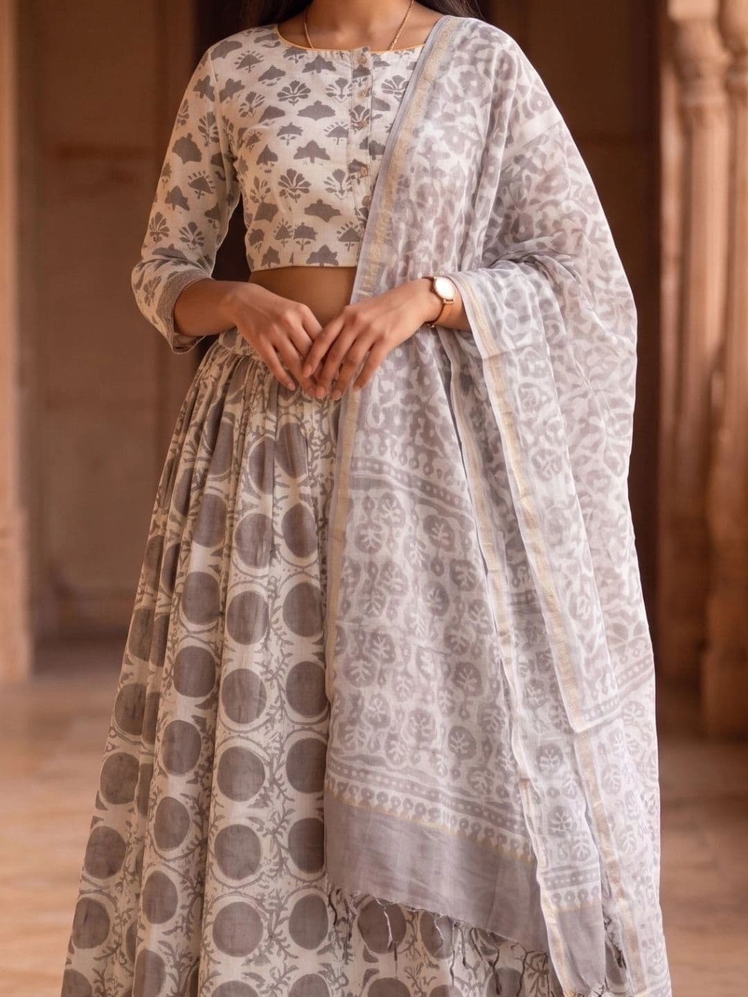 Avishya Printed Block Print Ready to Wear Lehenga & Blouse With Dupatta thumbnail 2
