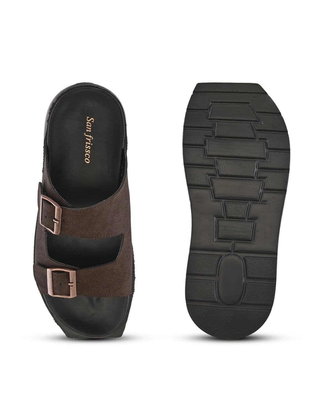 San Frissco Men Brown Suede Double Buckle Sandals with Cushioned Footbed & Chunky Sole thumbnail 6