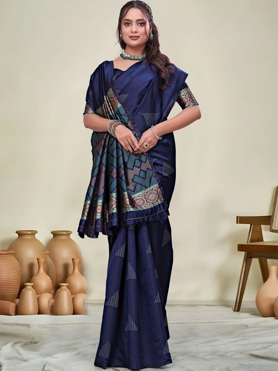 KALINI Woven Design Zari Silk Blend Saree thumbnail 2