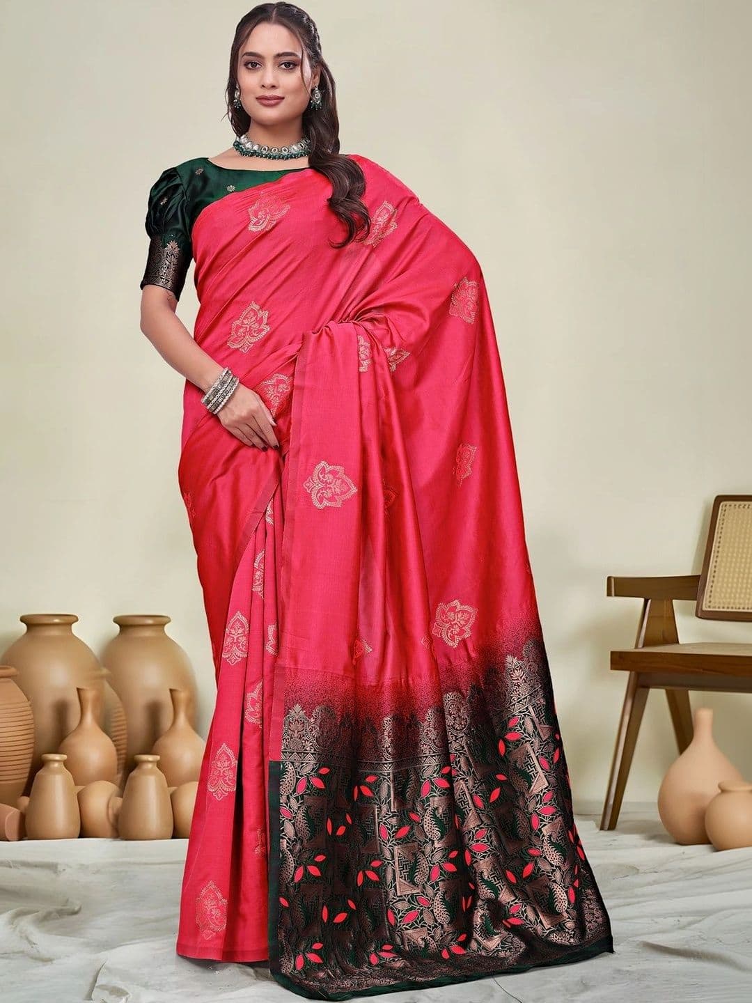 KALINI Floral Zari Silk Blend Saree thumbnail 3