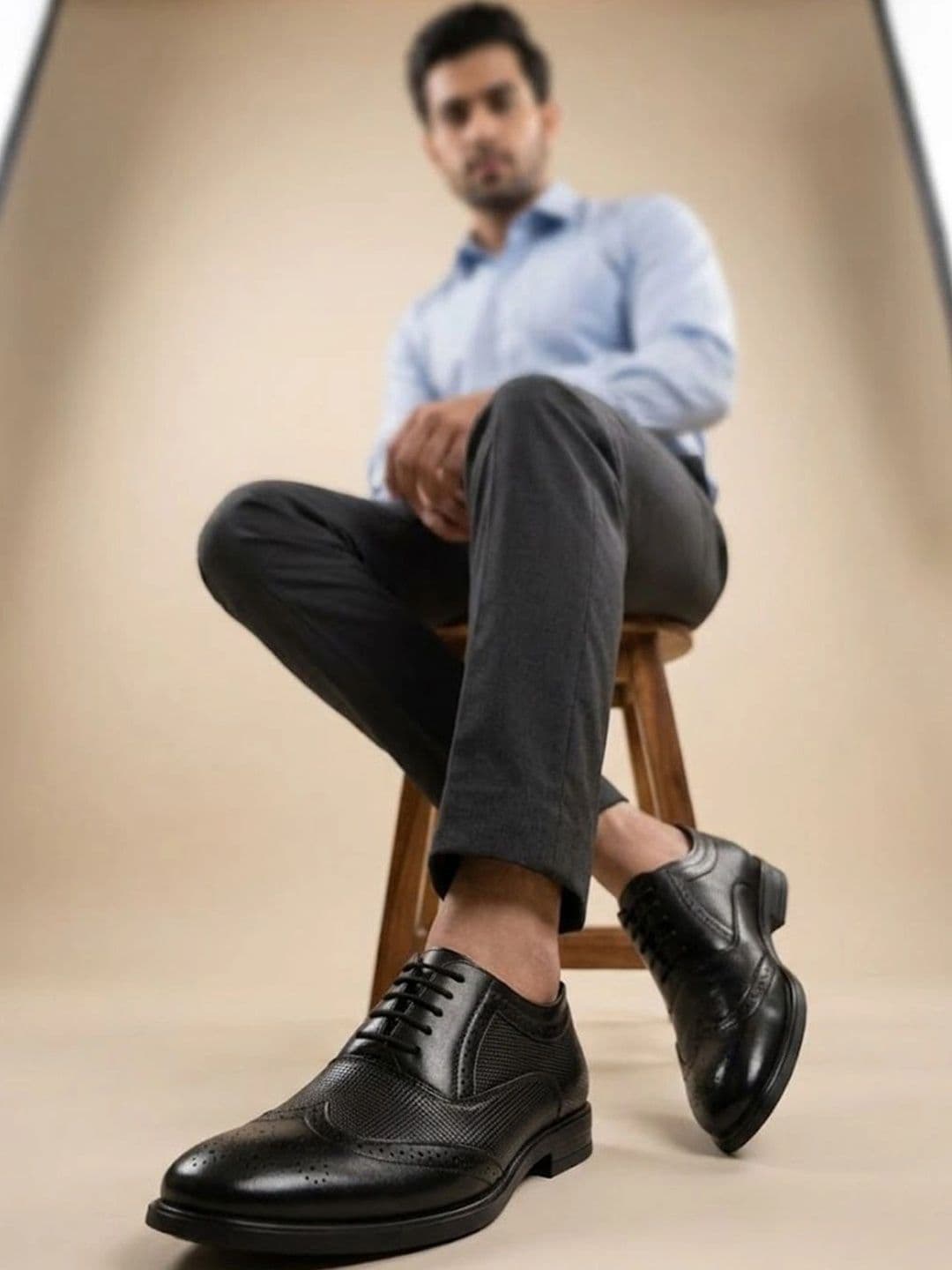 HERE&NOW Men Textured Round Toe Lace-Ups Formal Brogues Shoes thumbnail 4