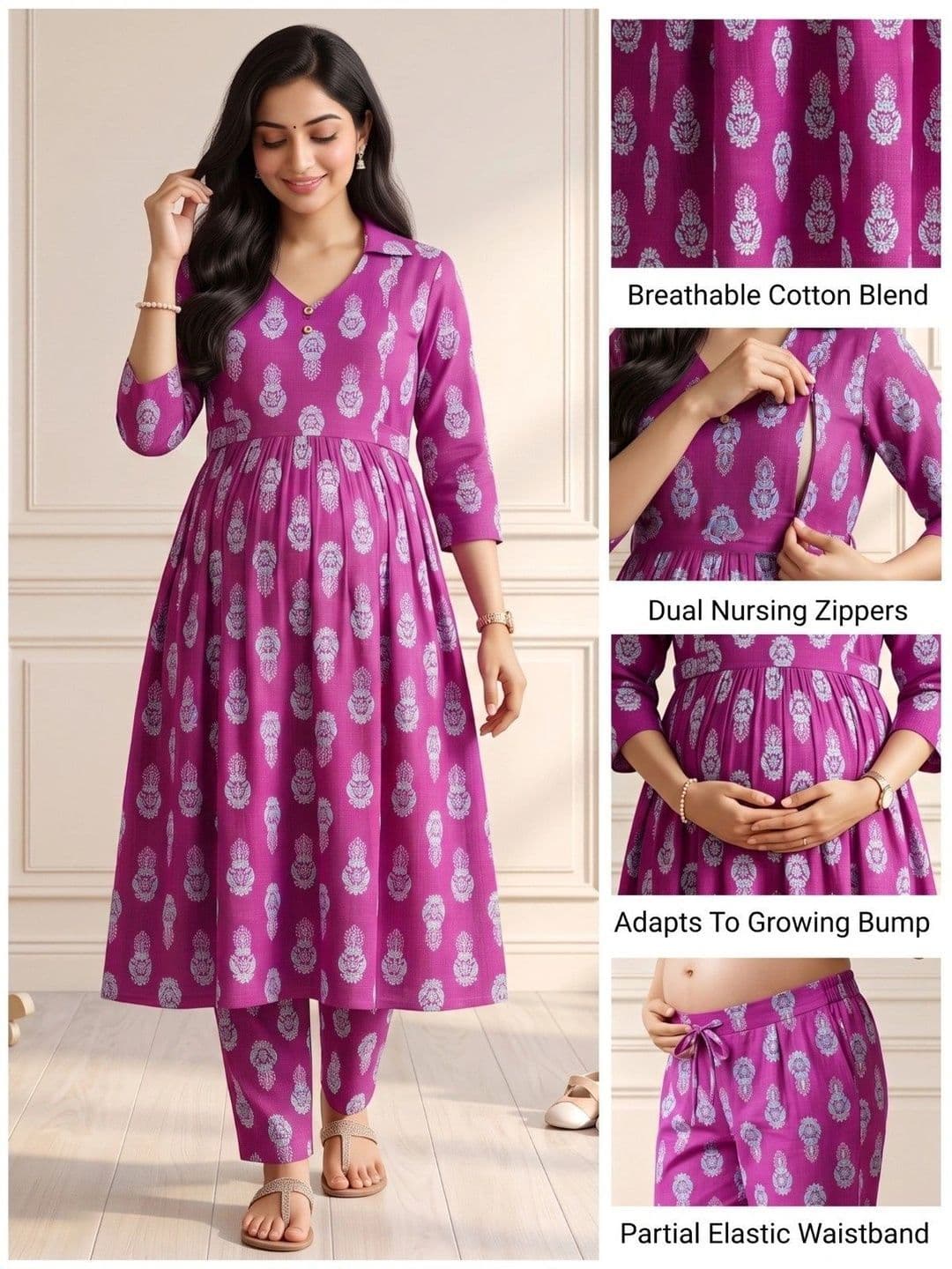 DUMMY SHAPE Women Ethnic Motifs Printed Empire Kurta with Trousers thumbnail 4
