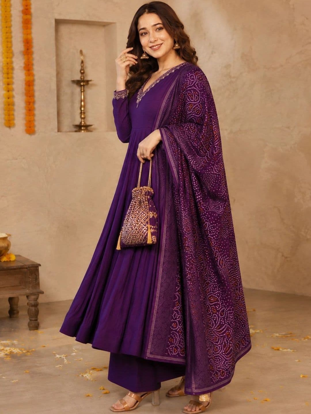 Sangria Women Ethnic Motifs Empire Thread Work Kurta with Palazzos & With Dupatta thumbnail 3