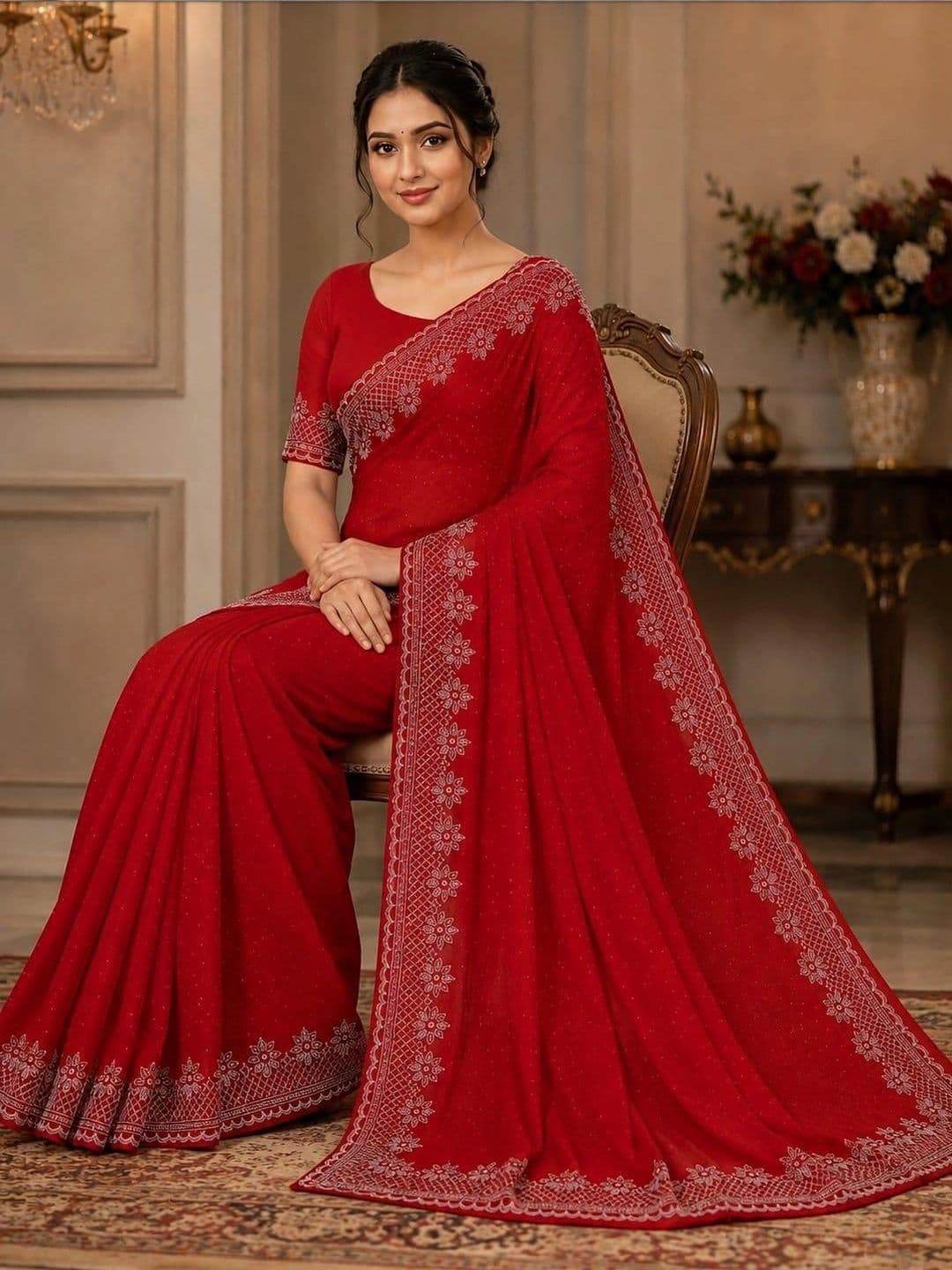 KALINI Floral Embroidered Silk Blend Bhagalpuri Saree thumbnail 3