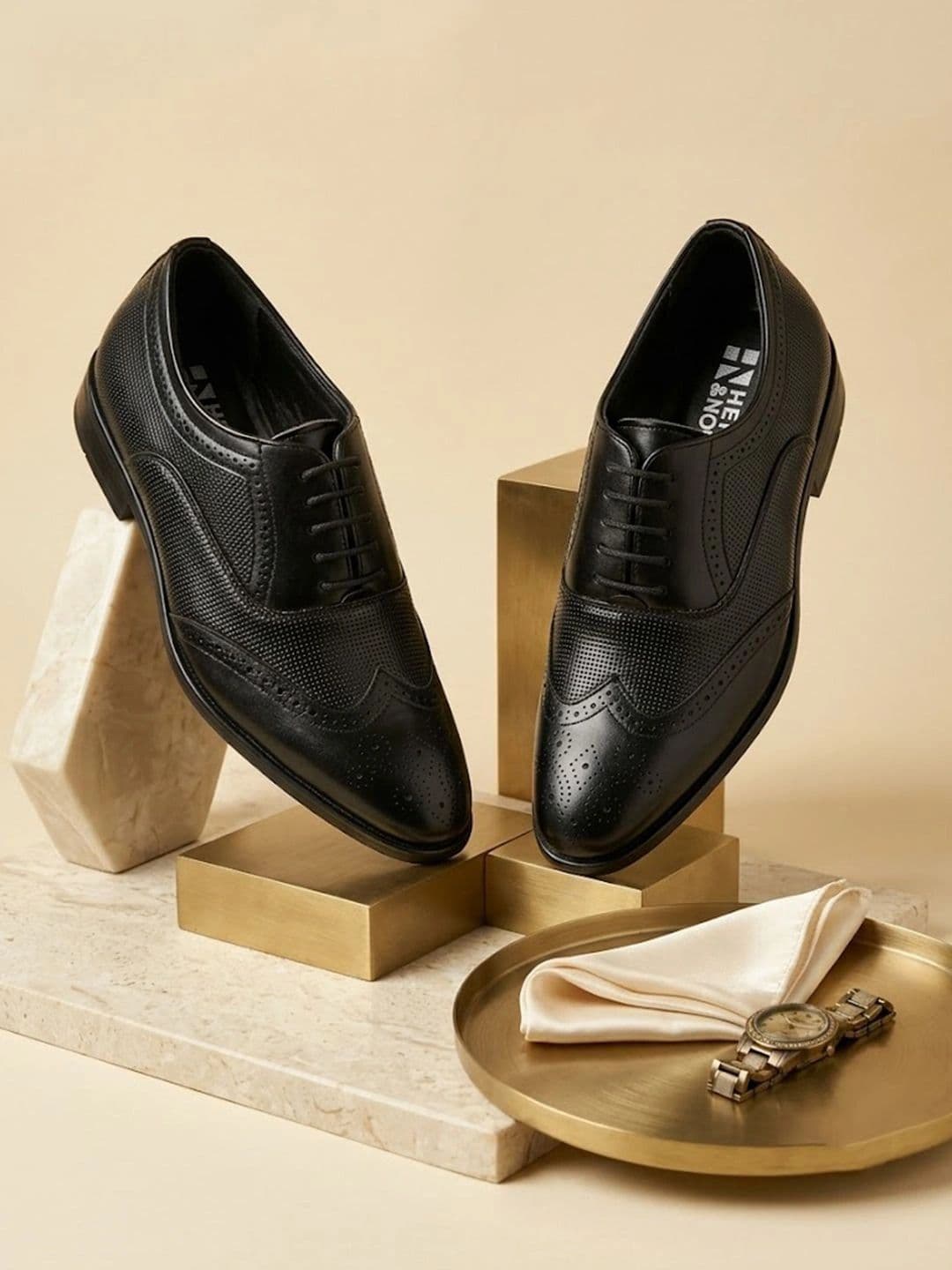 HERE&NOW Men Textured Round Toe Lace-Ups Formal Brogues Shoes thumbnail 6