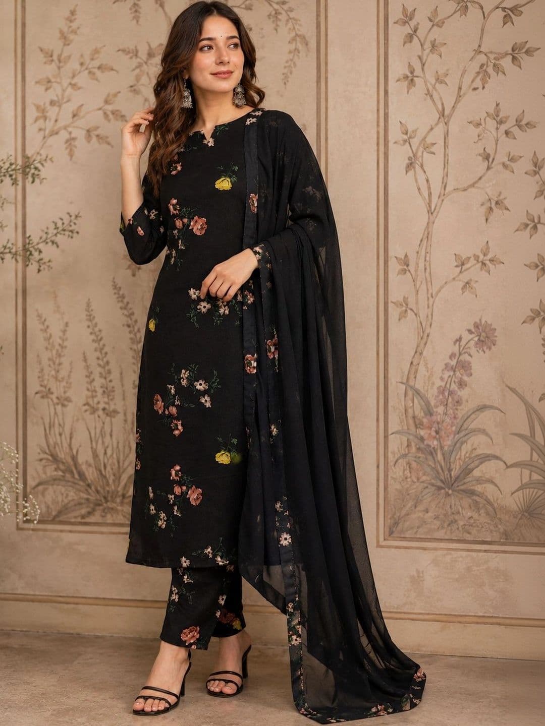Sangria Women Floral Printed Regular Kurta with Trousers & With Dupatta - view 1