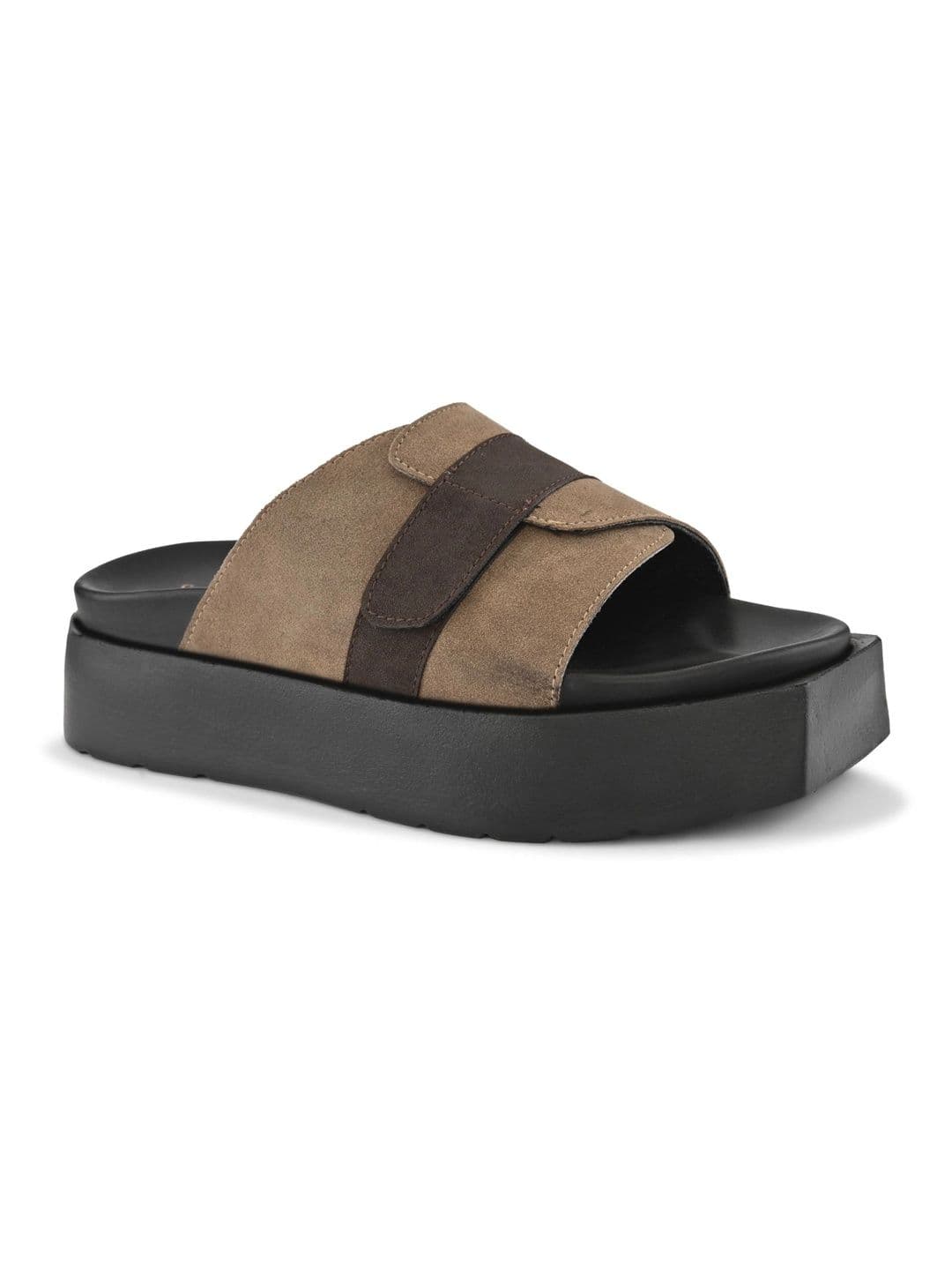 San Frissco Men Beige Suede Wide Strap Sandals with Cushioned Footbed & Chunky Sole thumbnail 6