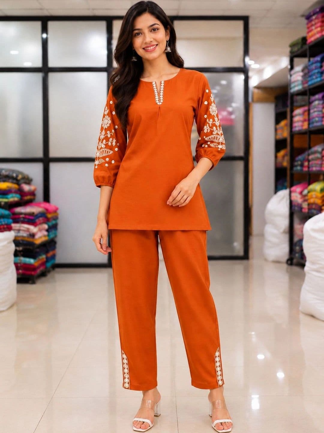 all about you Women Ethnic Motifs Embroidered Regular Thread Work Kurti with Trousers - view 1