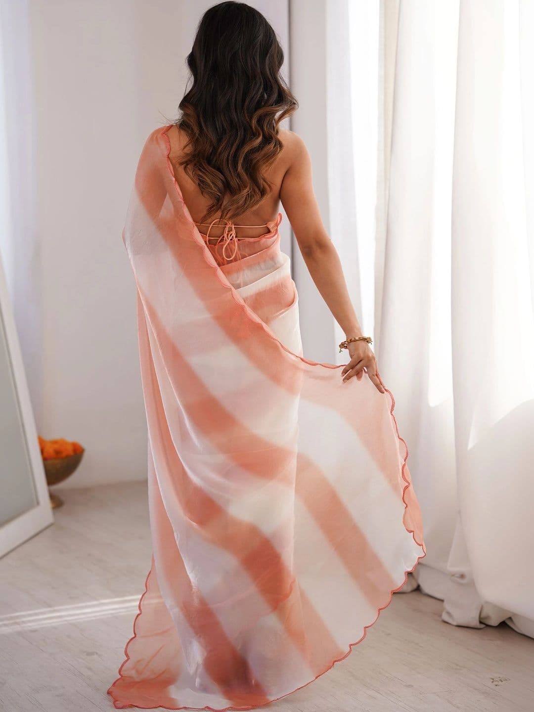 Nayanthara Trends Striped Satin Designer Saree thumbnail 6