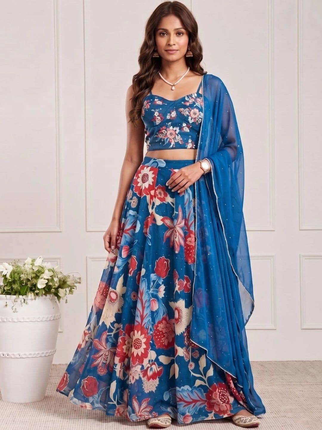 Biba Printed Ready to Wear Lehenga & Blouse With Dupatta thumbnail 6