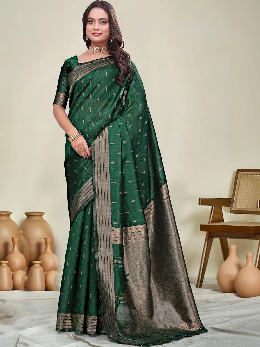 KALINI Woven Design Zari Silk Blend Saree thumbnail 6
