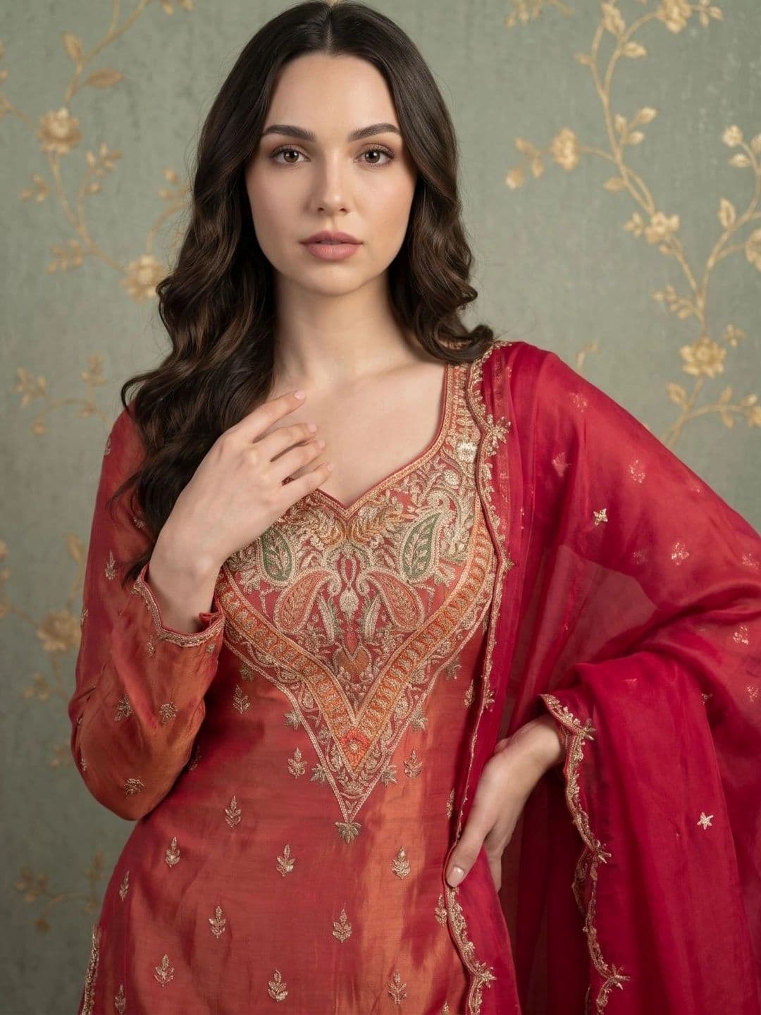 Sangria Women Ethnic Motifs Embroidered Regular Thread Work Kurta with Sharara & With Dupatta thumbnail 5