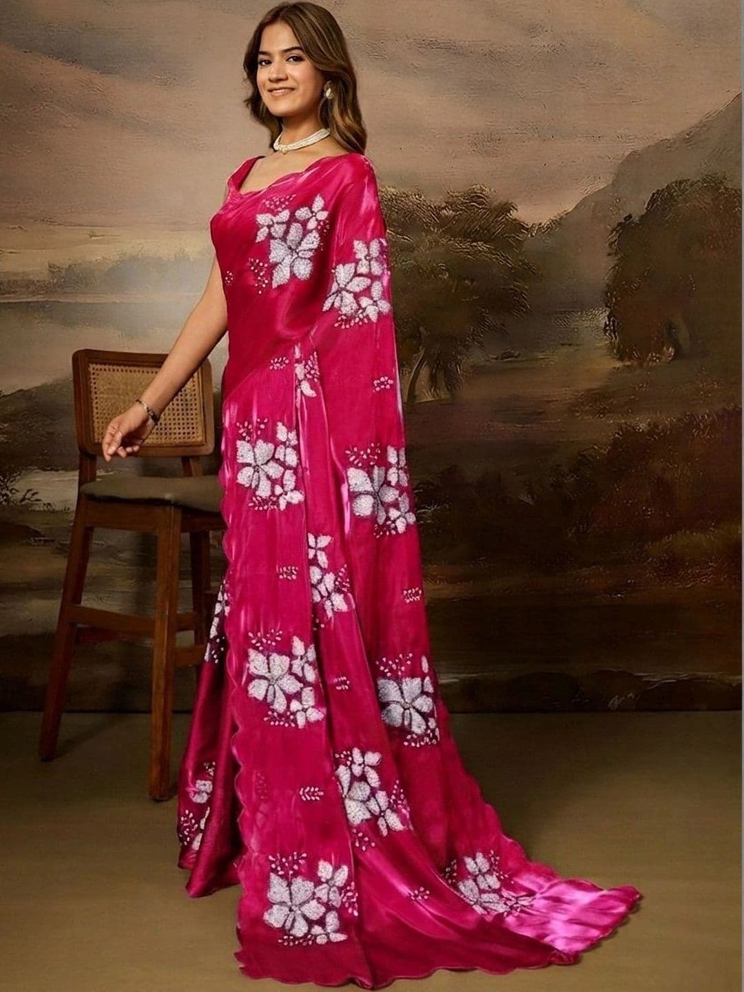 SZN Floral Beads and Stones Art Silk Designer Saree thumbnail 3