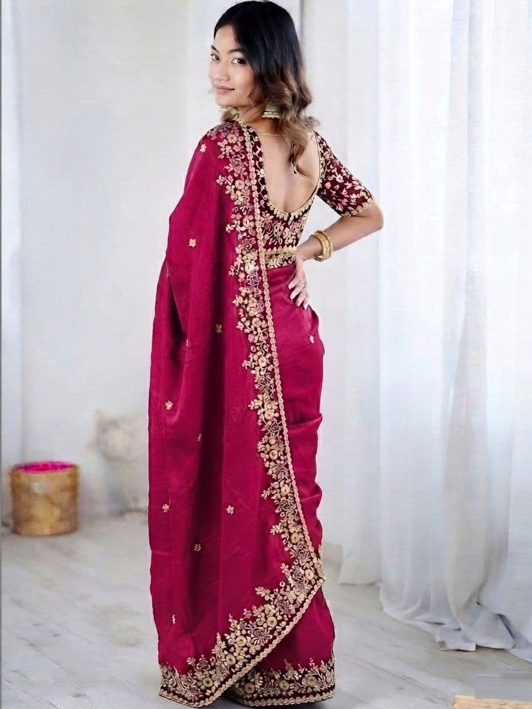 SZN Embellished women  Embroidered Art Silk Heavy Work Saree thumbnail 2