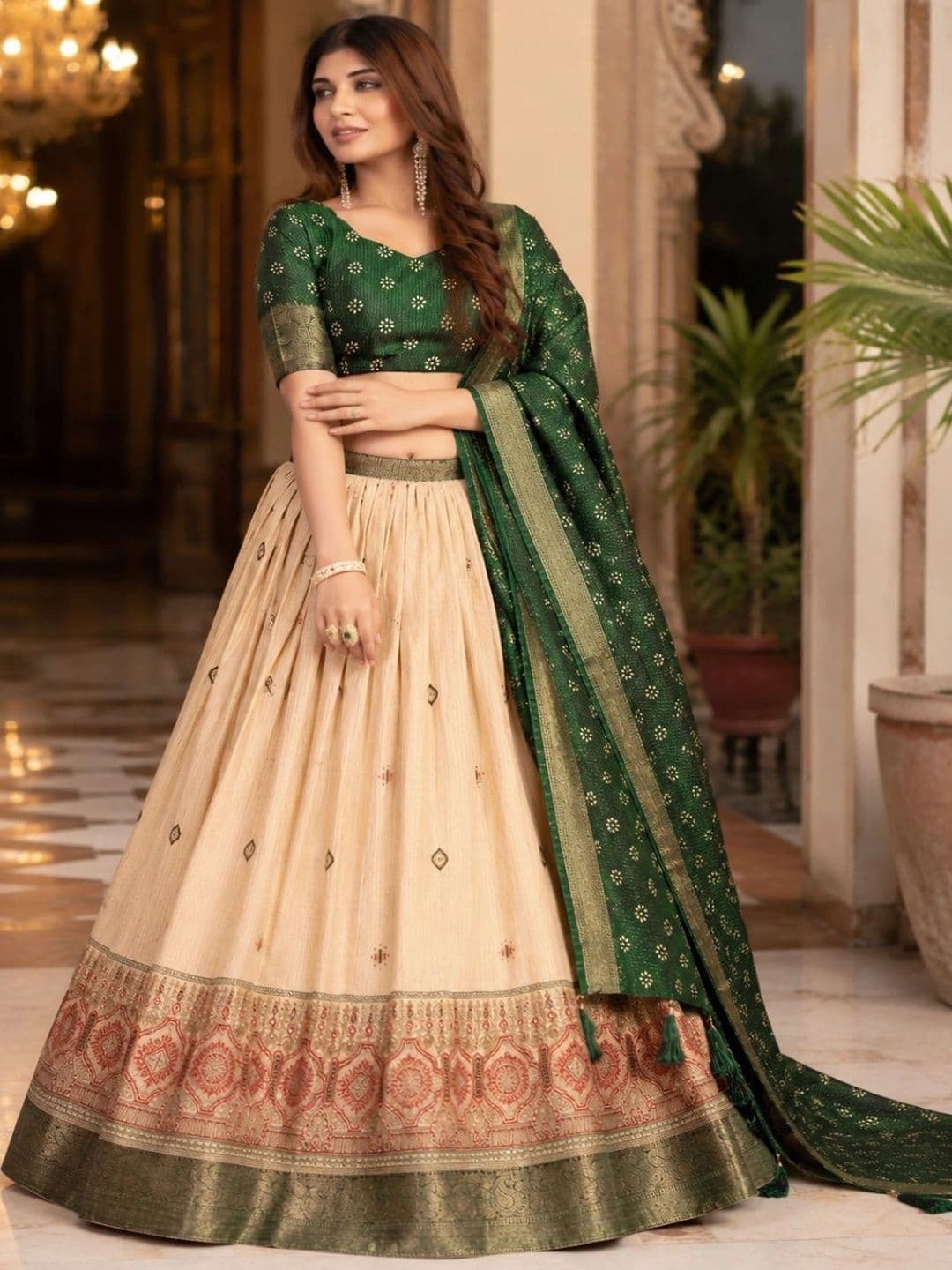 House of Pataudi Semi-Stitched Lehenga & Unstitched Blouse With Dupatta thumbnail 4