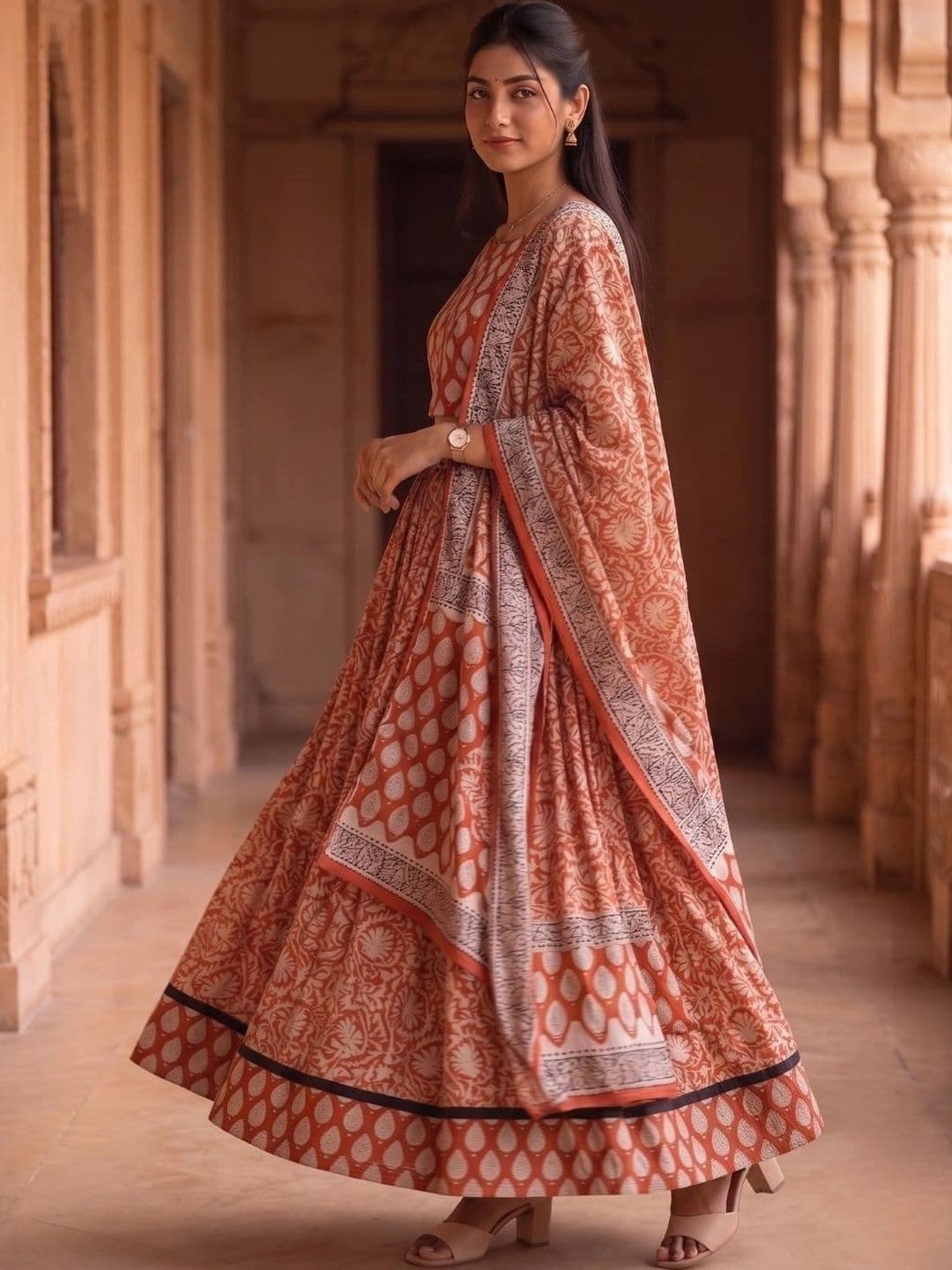Avishya Printed Block Print Ready to Wear Lehenga & Blouse With Dupatta thumbnail 5
