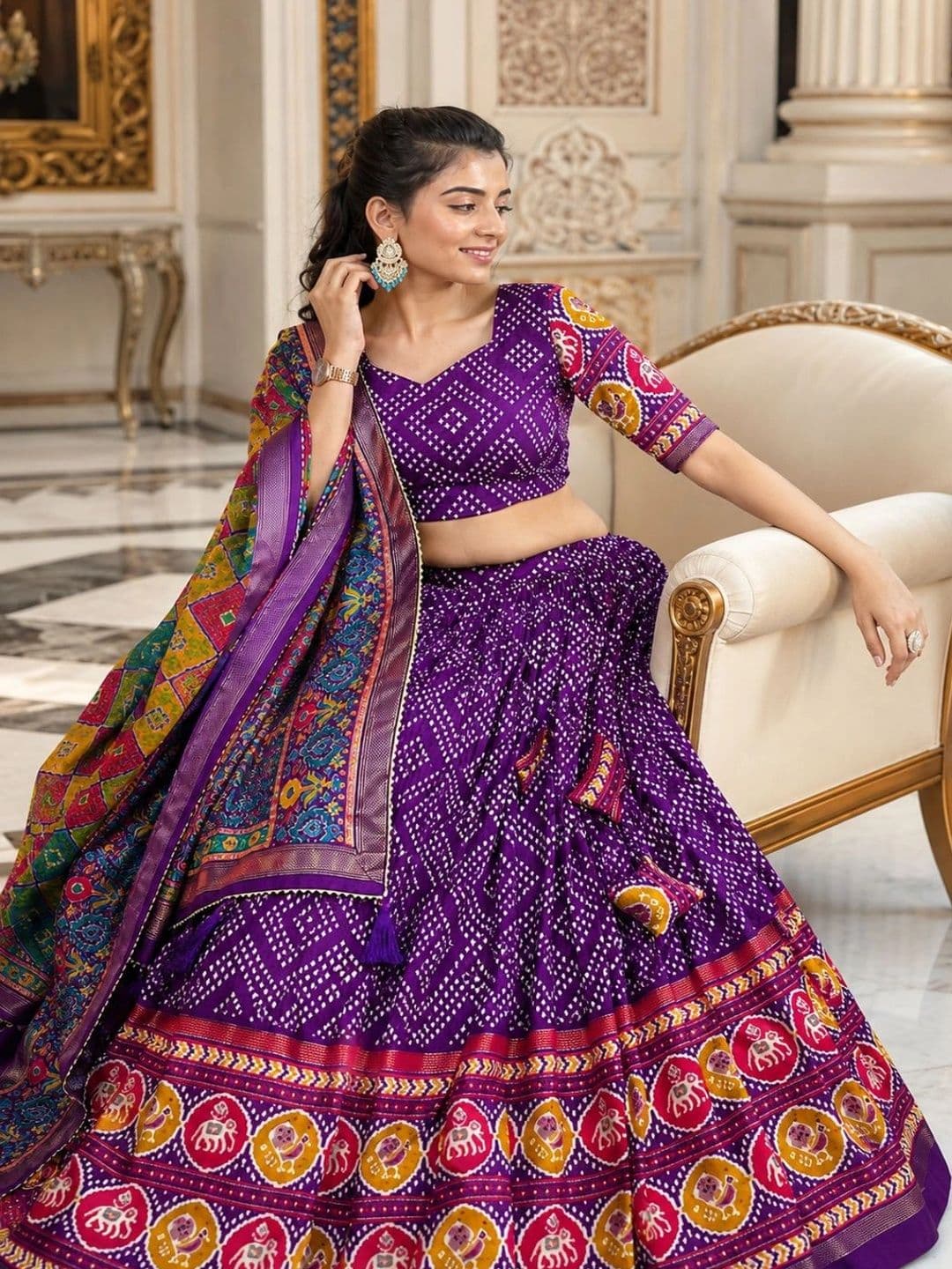 House of Pataudi Printed Semi-Stitched Lehenga & Unstitched Blouse With Dupatta thumbnail 3