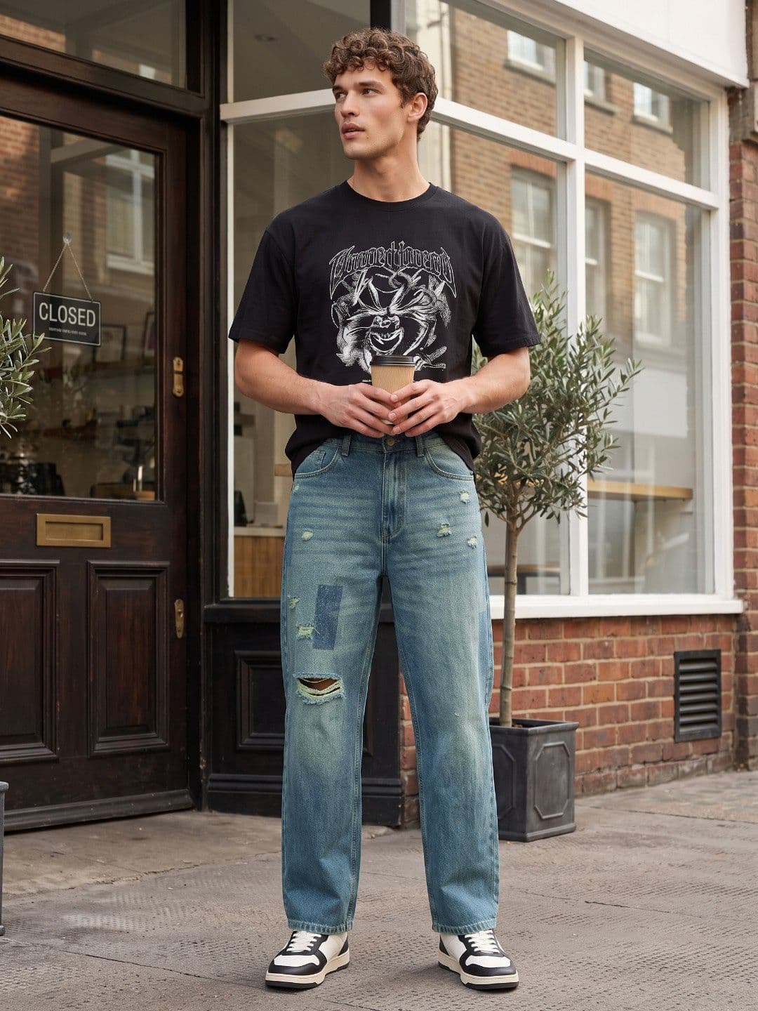glitchez Men Barrel Fit Mildly Distressed Pure Cotton Heavy Fade Jeans thumbnail 2