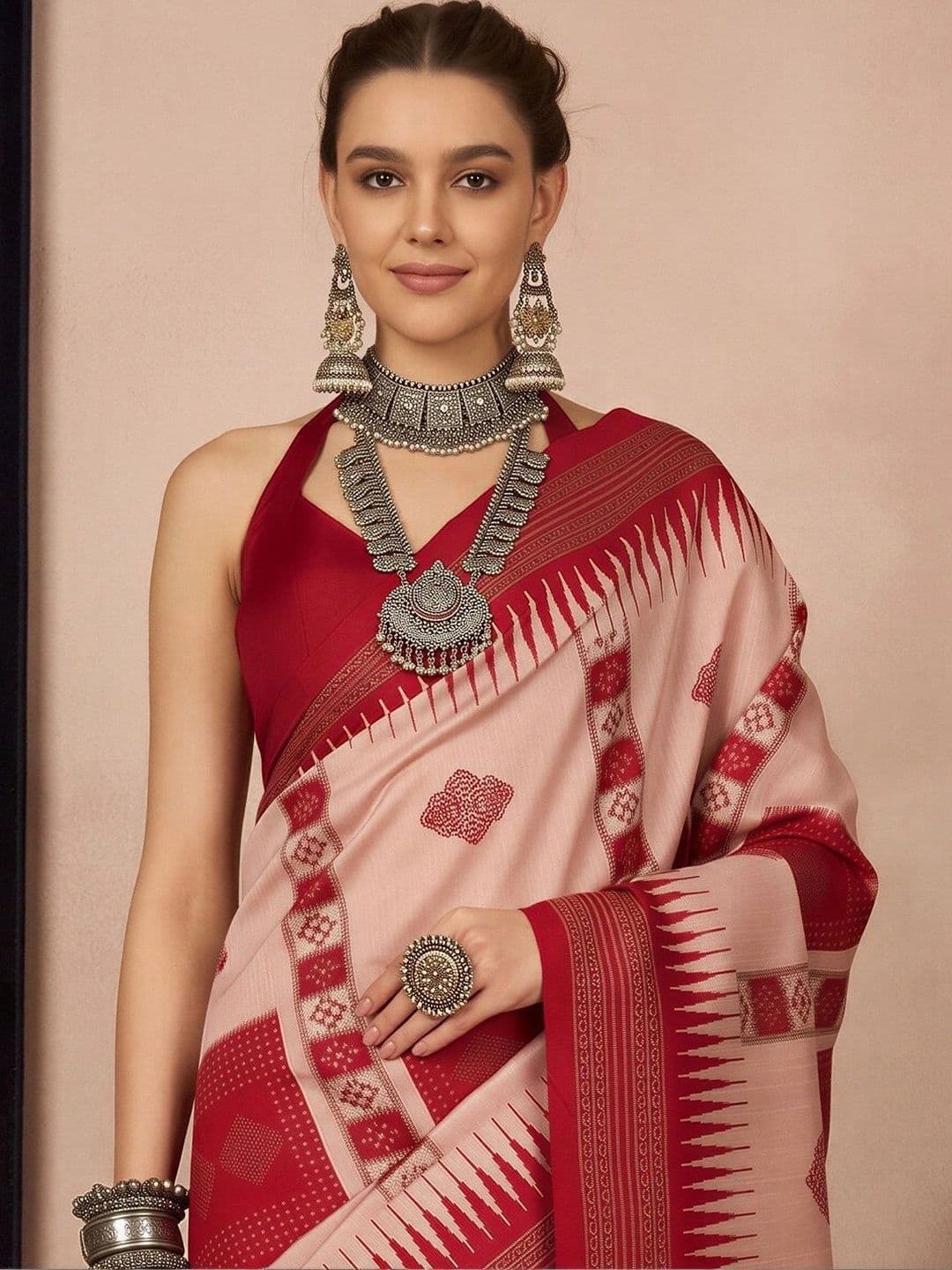 Anouk Silk Blend Designer Ikat Saree thumbnail 7