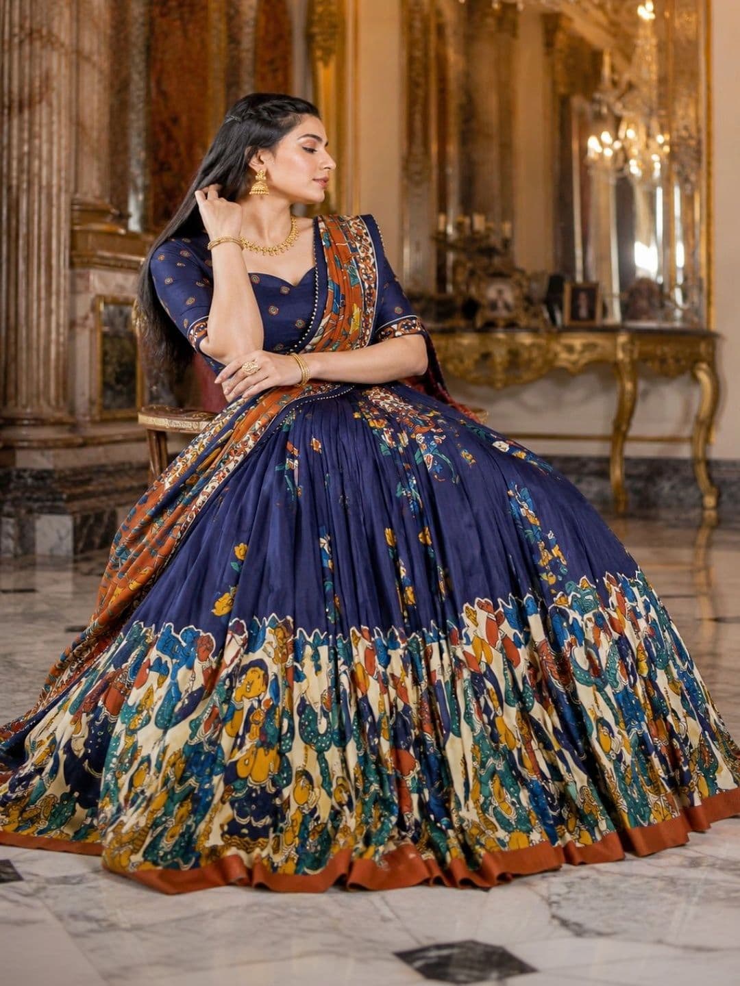 House of Pataudi Embroidered Semi-Stitched Lehenga & Unstitched Blouse With Dupatta thumbnail 3