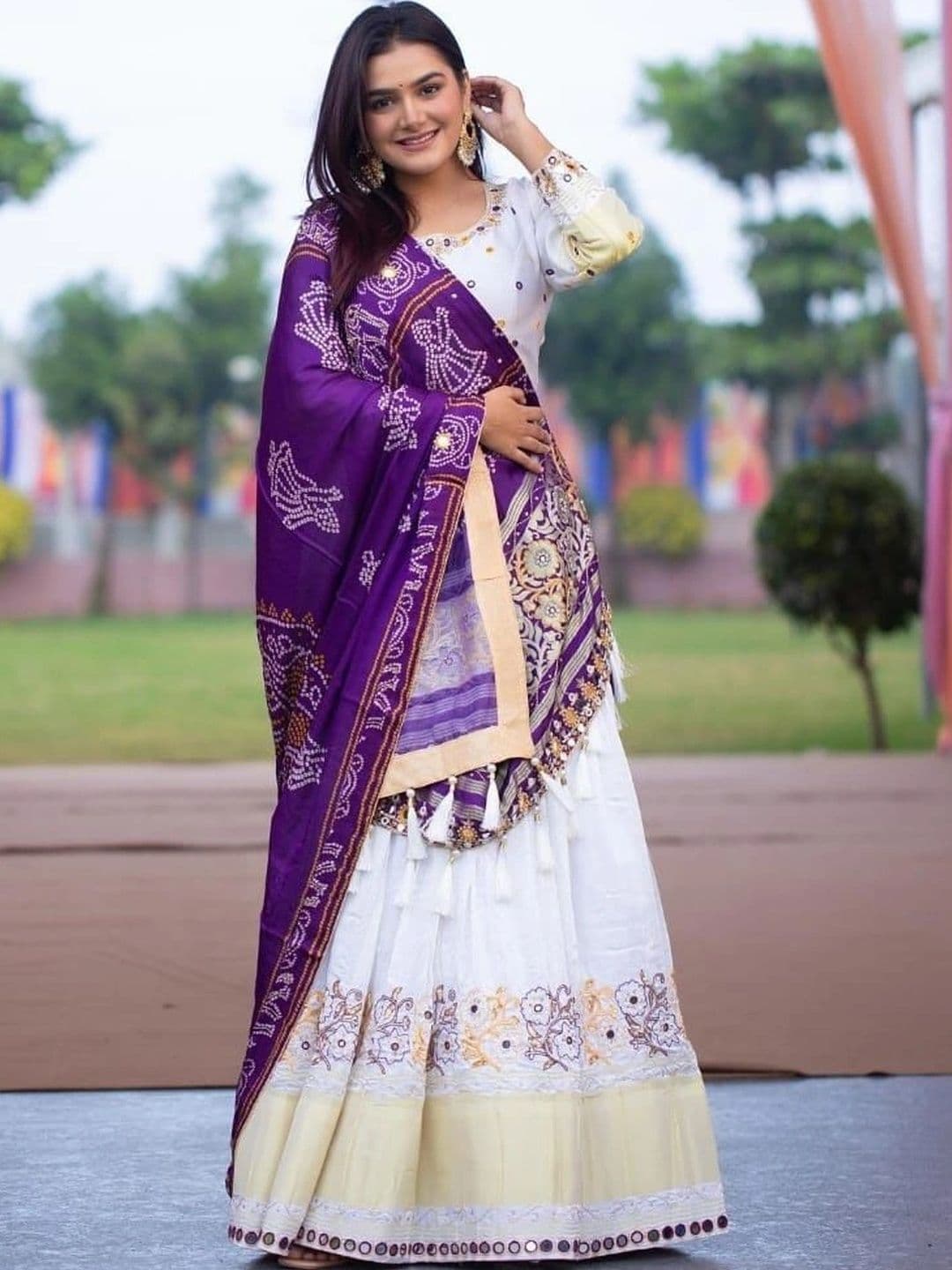 DAYLOOM Embroidered Mirror Work Semi-Stitched Lehenga & Unstitched Blouse With Dupatta thumbnail 6