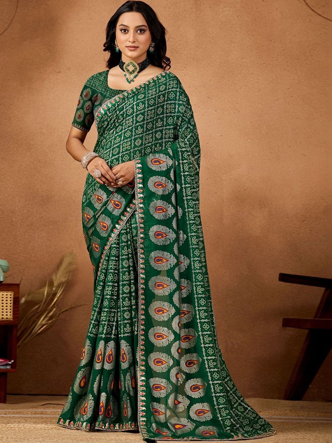 Nayanthara Trends Bandhani Poly Georgette Designer Bandhani Saree - view 1