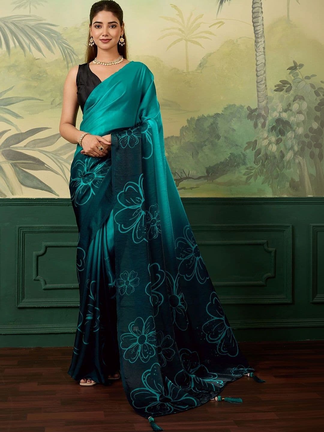 Panzora Floral Satin Designer Saree - view 1