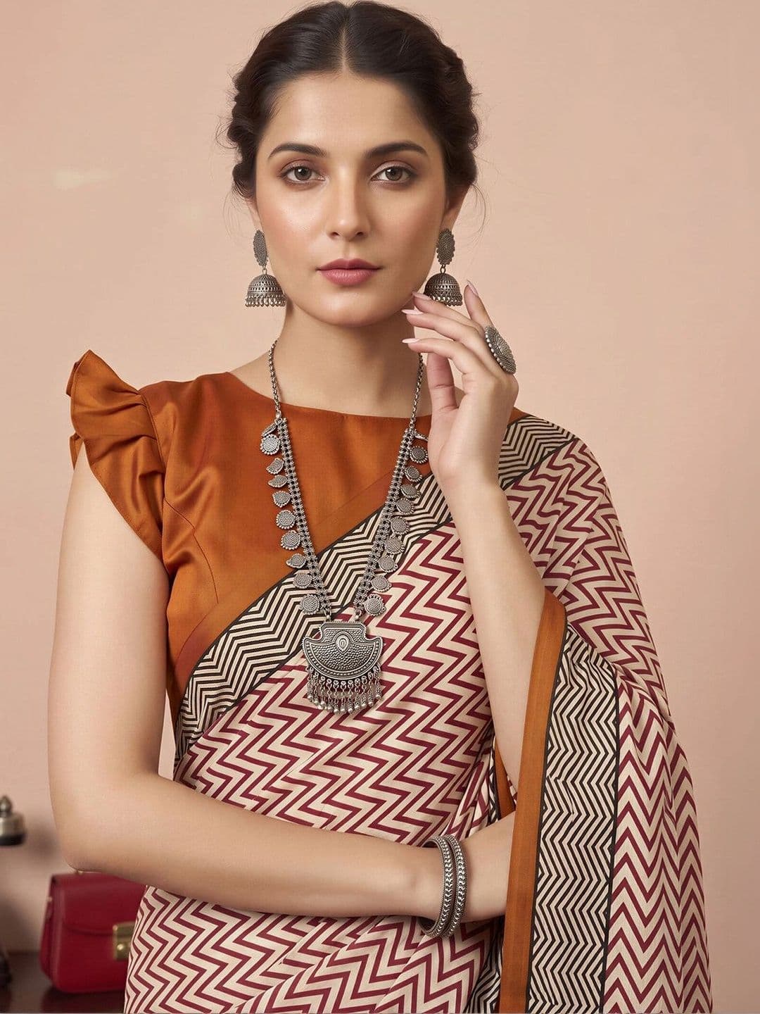 Anouk Silk Blend Designer Block Print Saree thumbnail 7