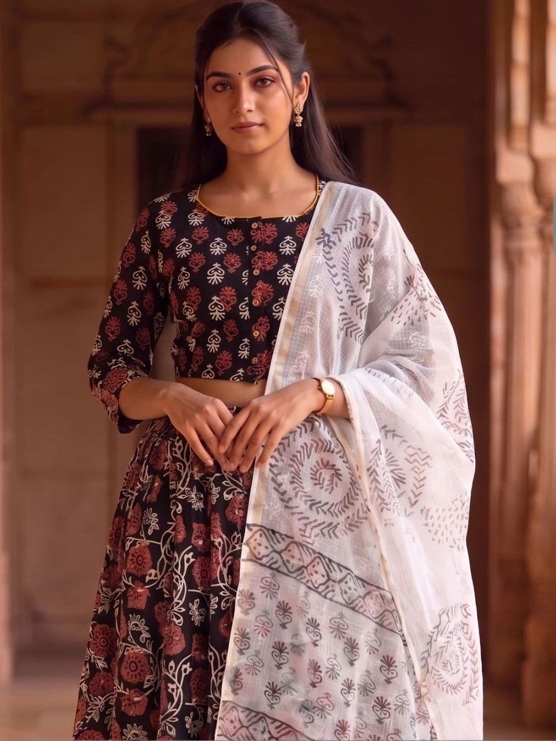 Avishya Printed Block Print Ready to Wear Lehenga & Blouse With Dupatta thumbnail 6
