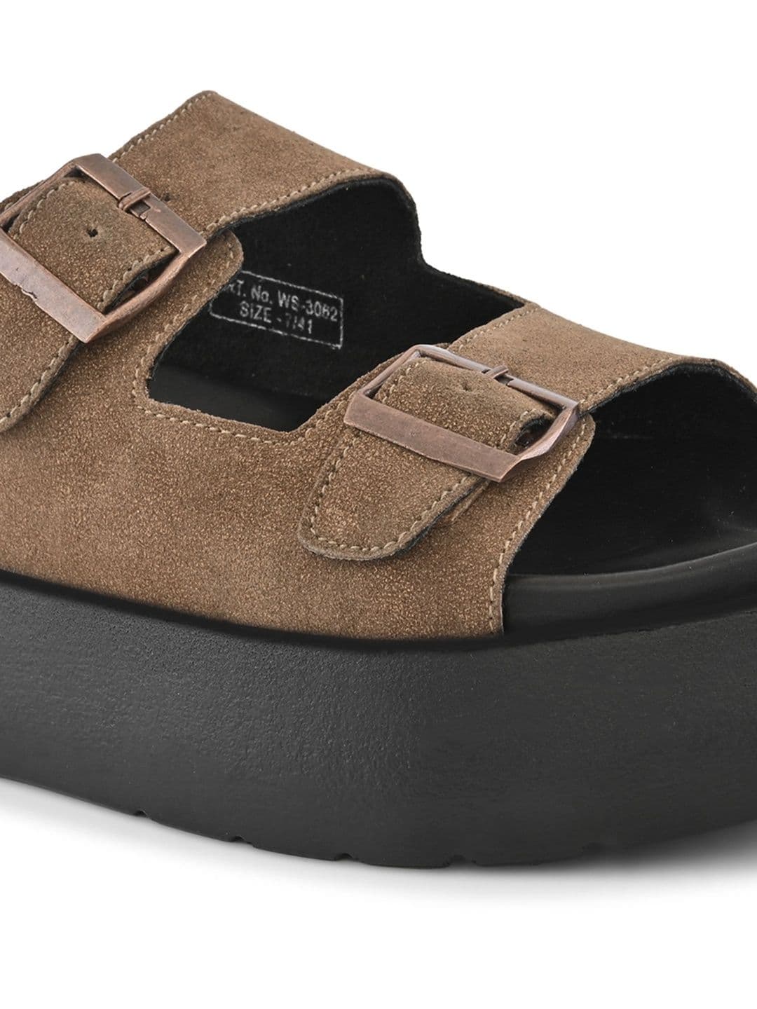 San Frissco Men Brown Suede Double Buckle Sandals with Cushioned Footbed & Chunky Sole thumbnail 5