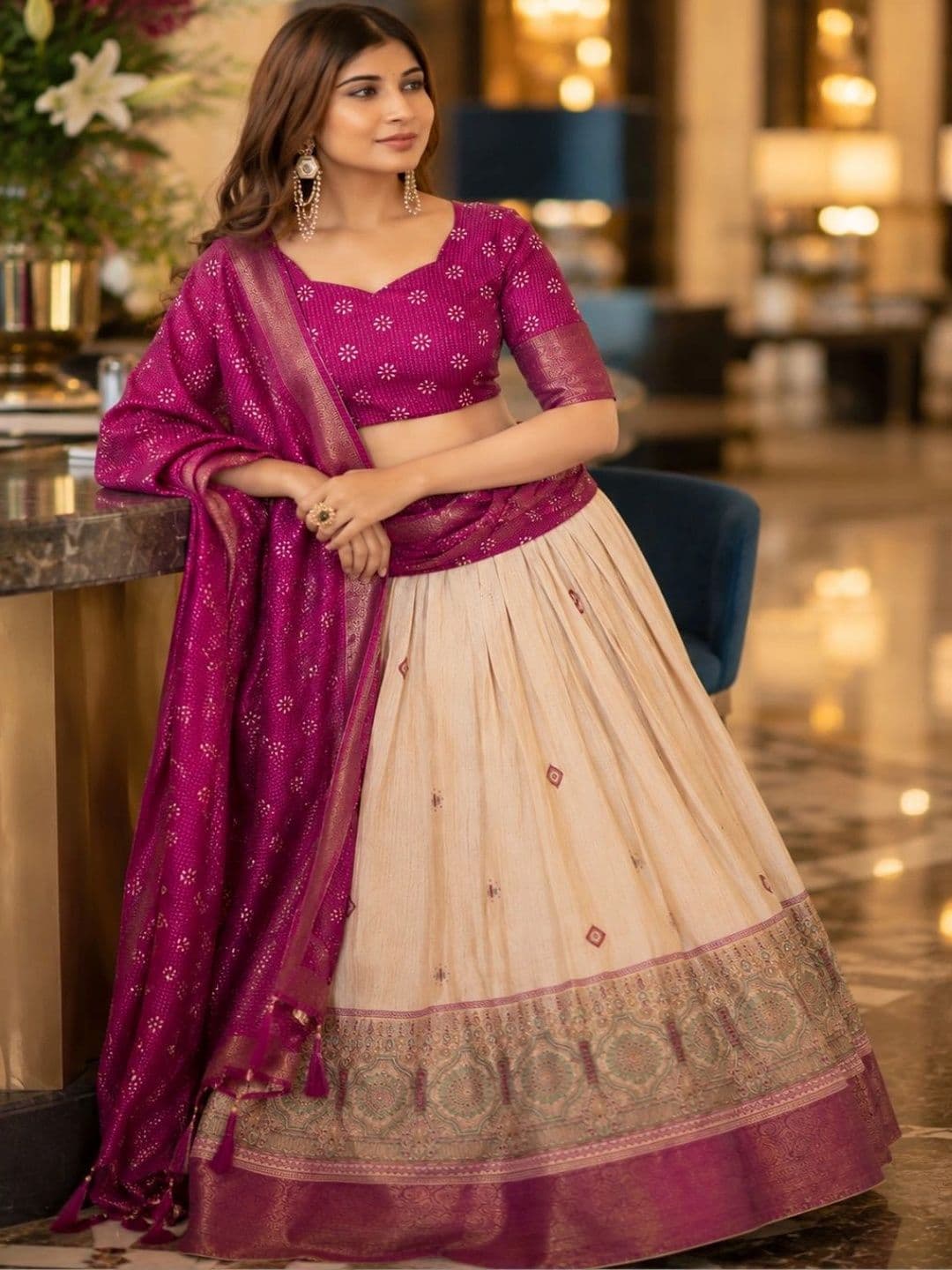 House of Pataudi Semi-Stitched Lehenga & Unstitched Blouse With Dupatta thumbnail 2