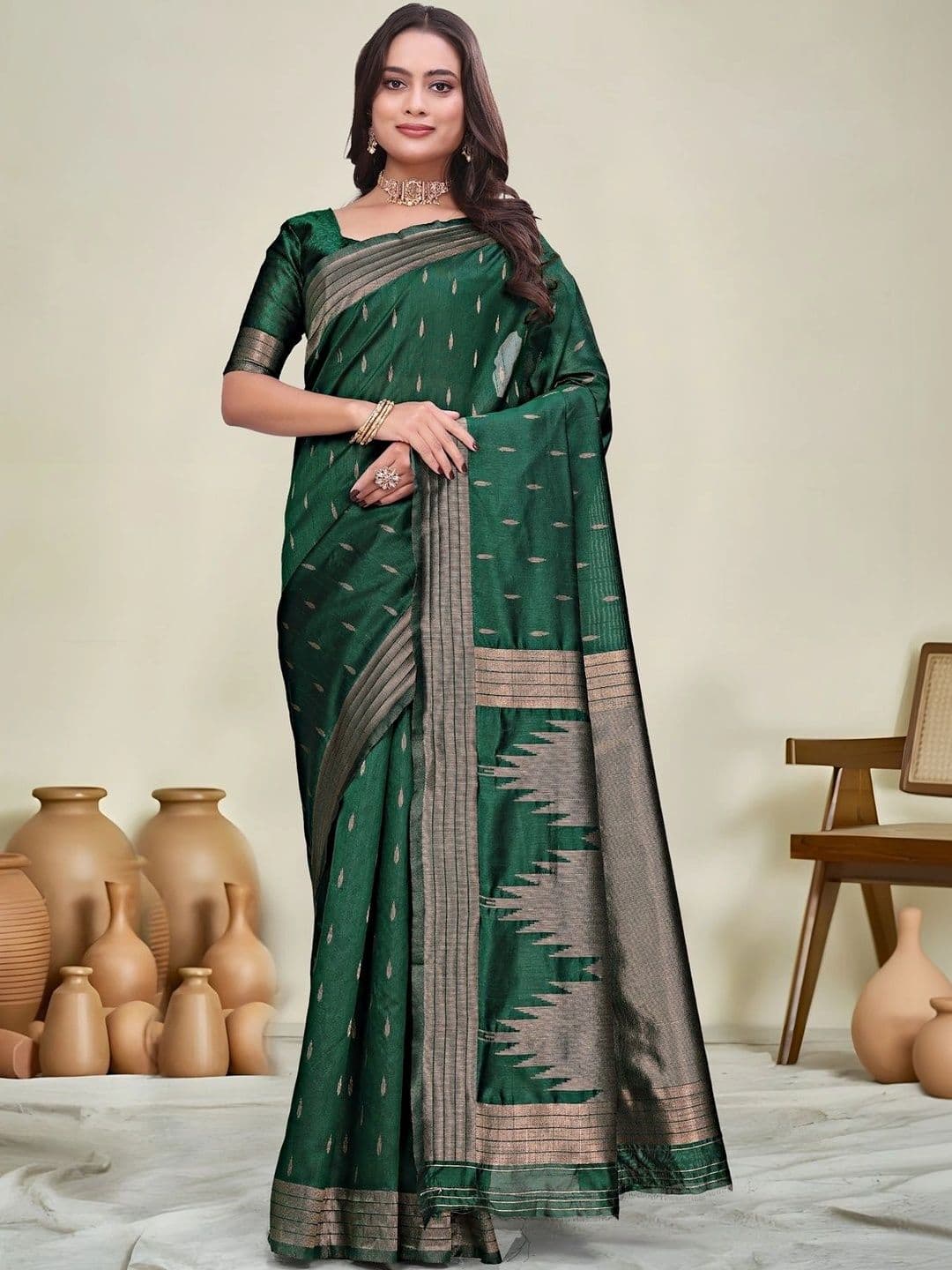 KALINI Woven Design Zari Silk Blend Saree - view 1