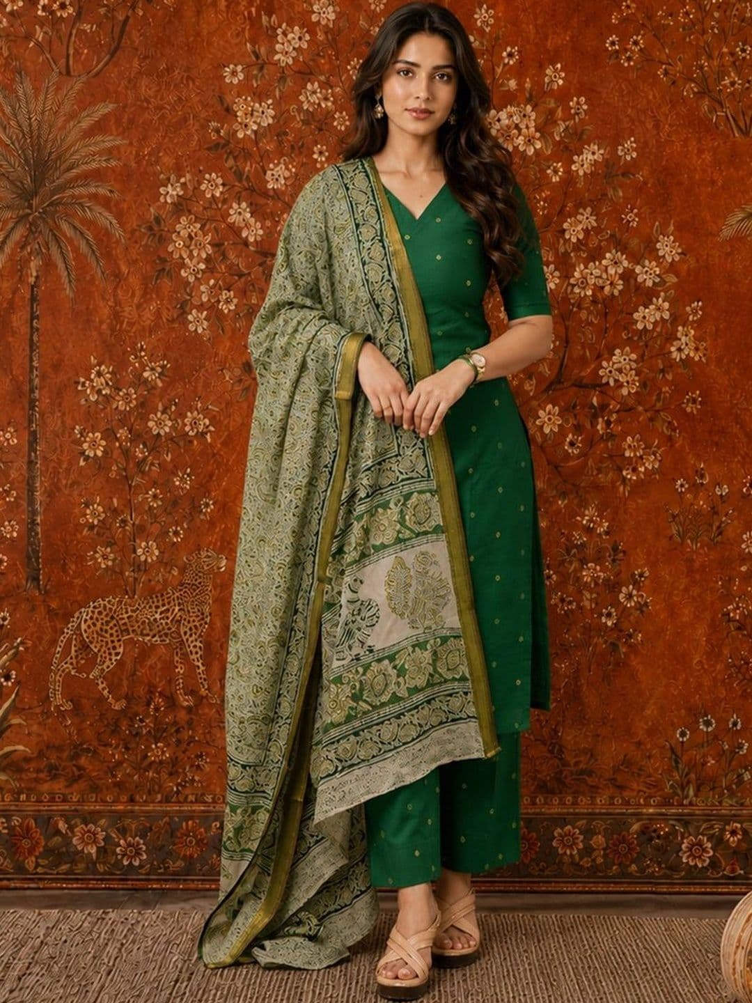 Sangria Women Ethnic Motifs Printed Regular Kurta with Trousers & With Dupatta - view 1