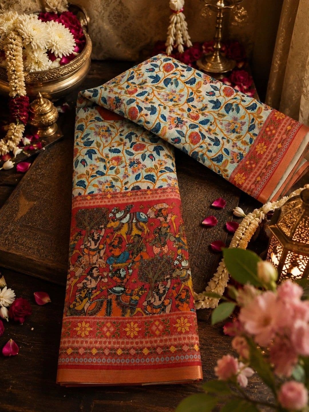 AARYAN SAREES Floral Pure Linen Gadwal Saree thumbnail 4