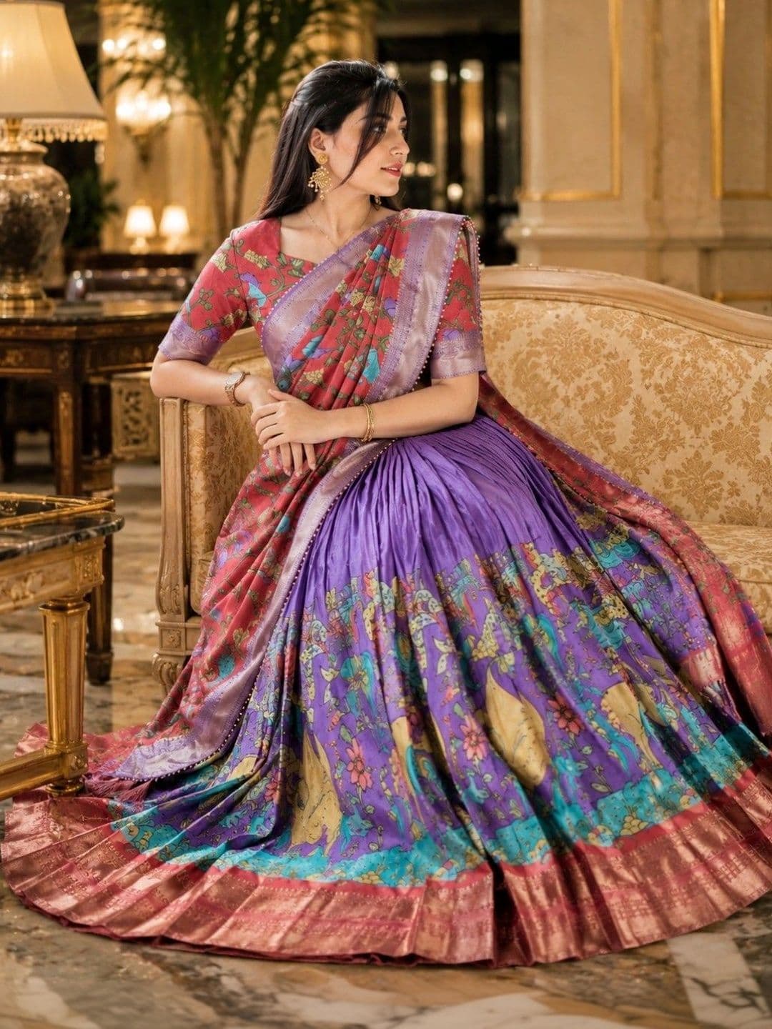House of Pataudi Printed Semi-Stitched Lehenga & Unstitched Blouse With Dupatta thumbnail 4