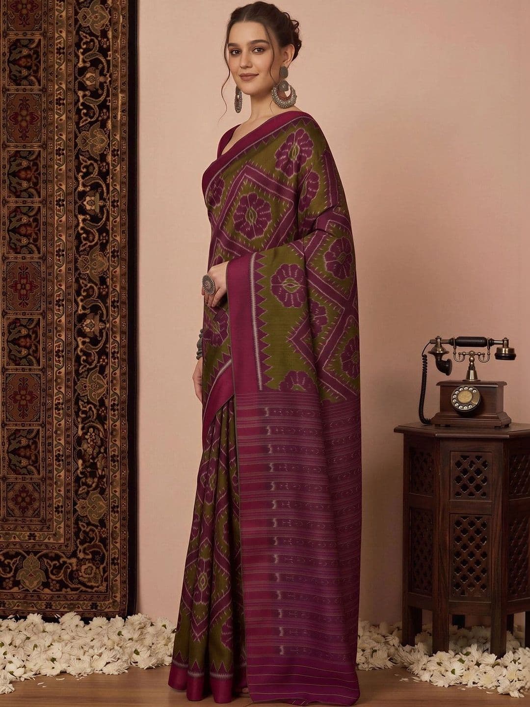 Anouk Ethnic Motifs Silk Blend Designer Ikat Saree thumbnail 2