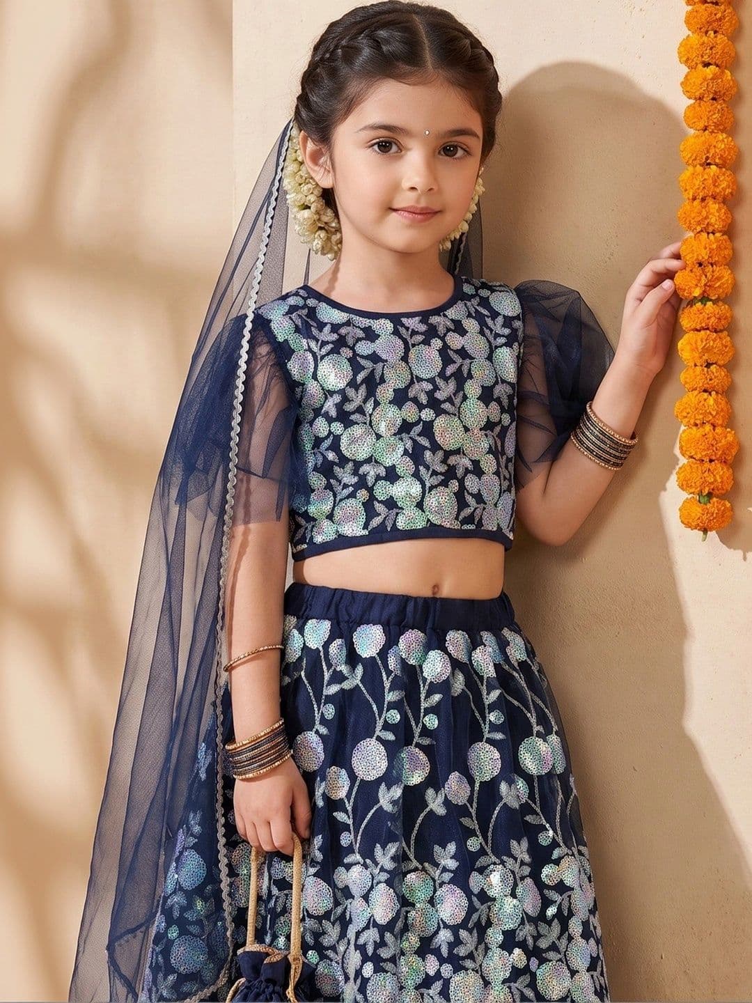 Bella Moda Girls Embellished Sequinned Ready to Wear Lehenga & Blouse With Dupatta thumbnail 5