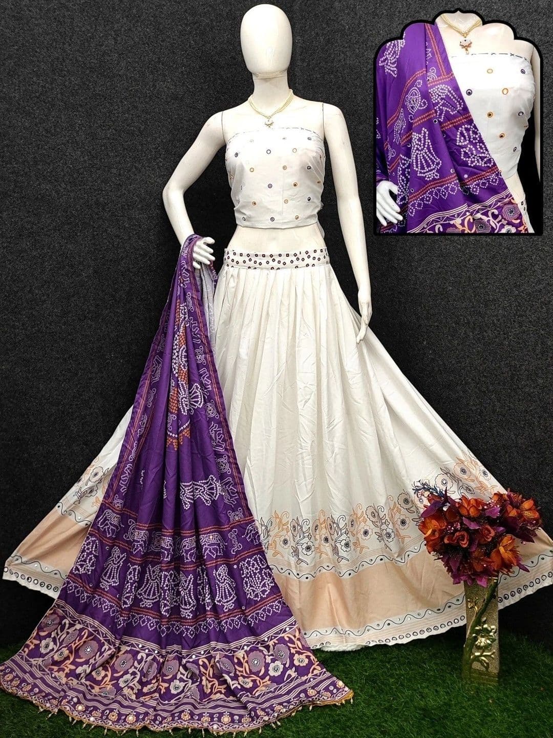 DAYLOOM Embroidered Mirror Work Semi-Stitched Lehenga & Unstitched Blouse With Dupatta thumbnail 2
