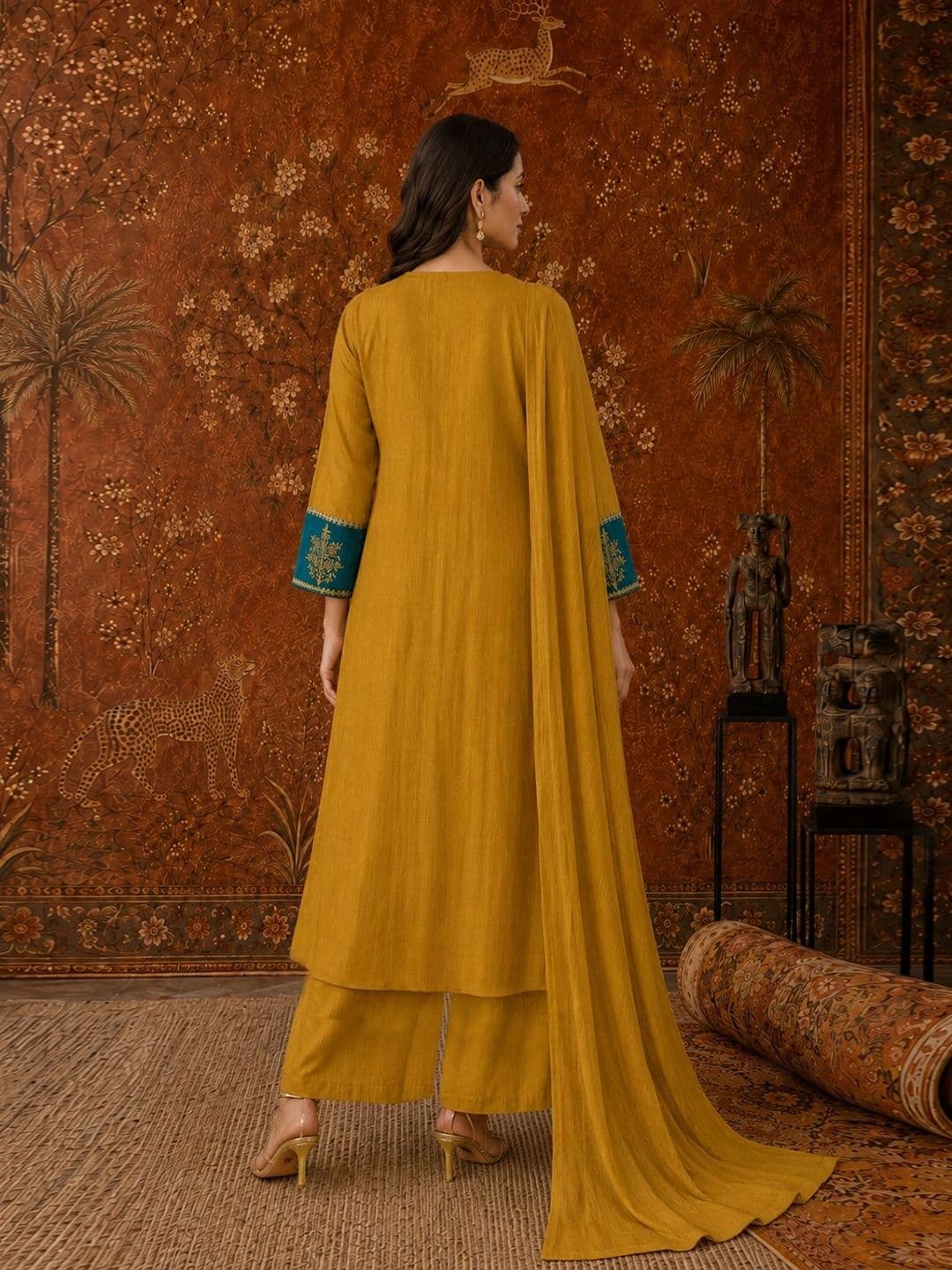 Sangria Women Ethnic Motifs Embroidered Empire Thread Work Kurta with Palazzos & With Dupatta thumbnail 3